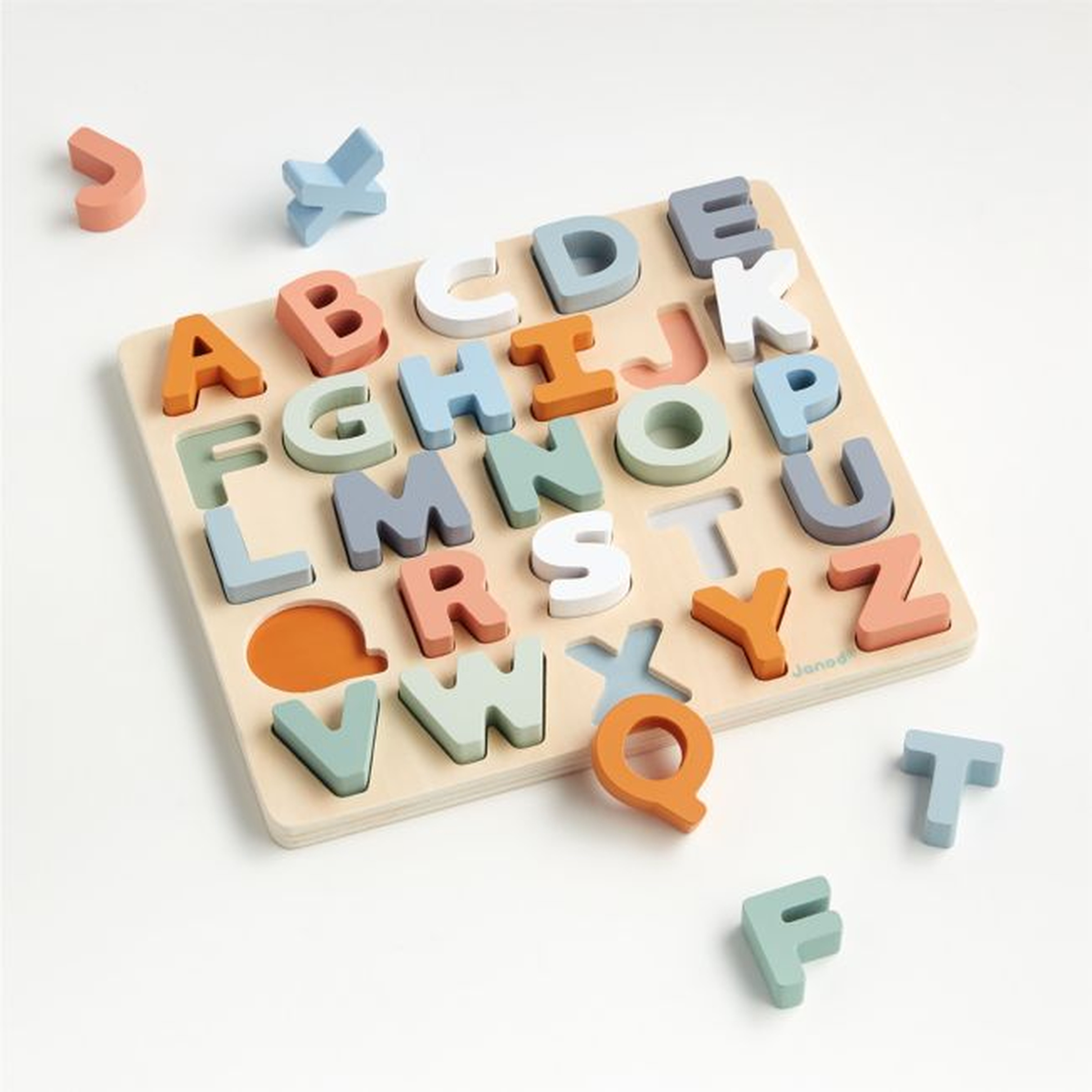Janod Sweet Cocoon Alphabet Wooden Baby Puzzle and Chalkboard - Crate & Kids