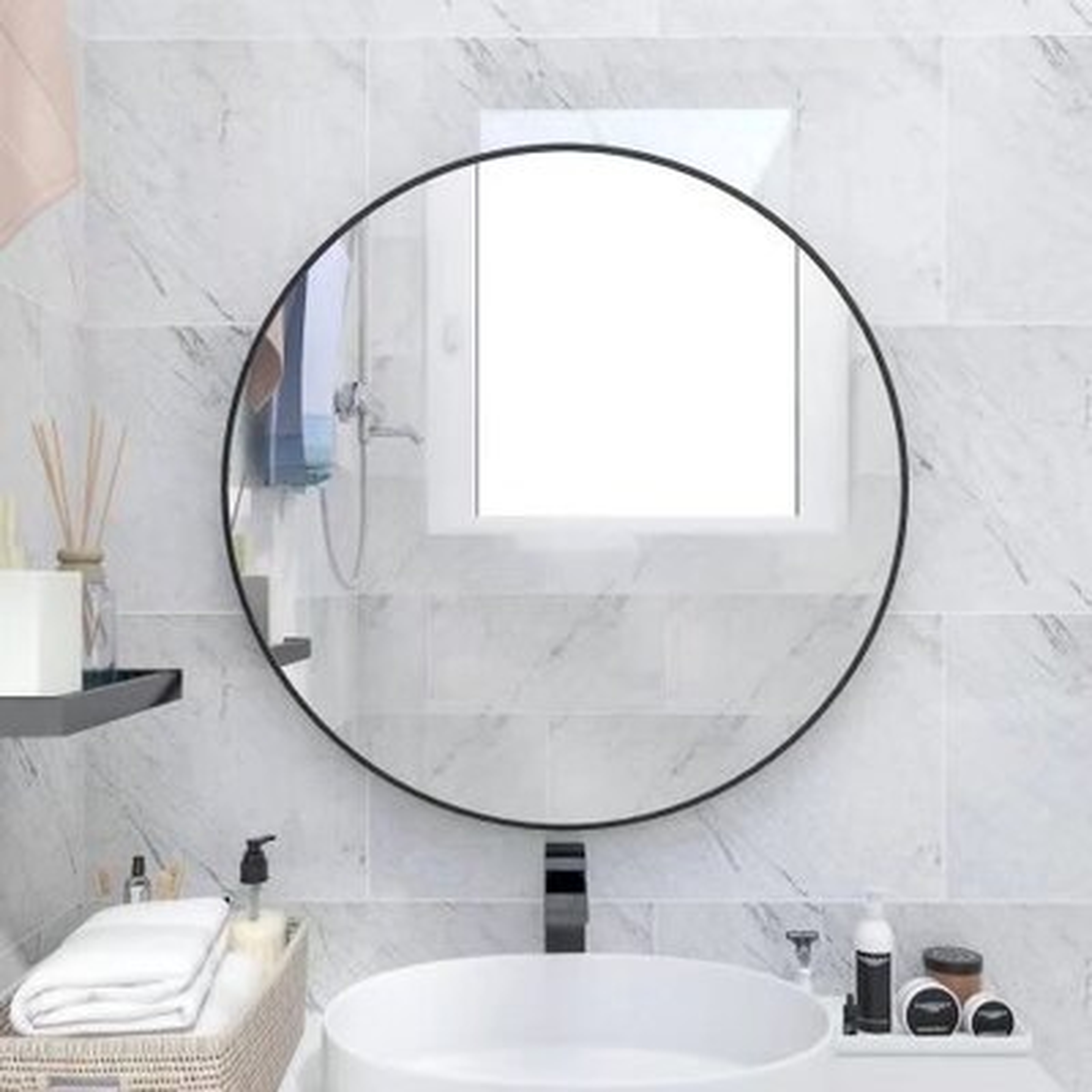 24" Wall Circle Mirror Large Round Black Mirror Farmhouse Circular Mirror Bathroom Mirror - Wayfair