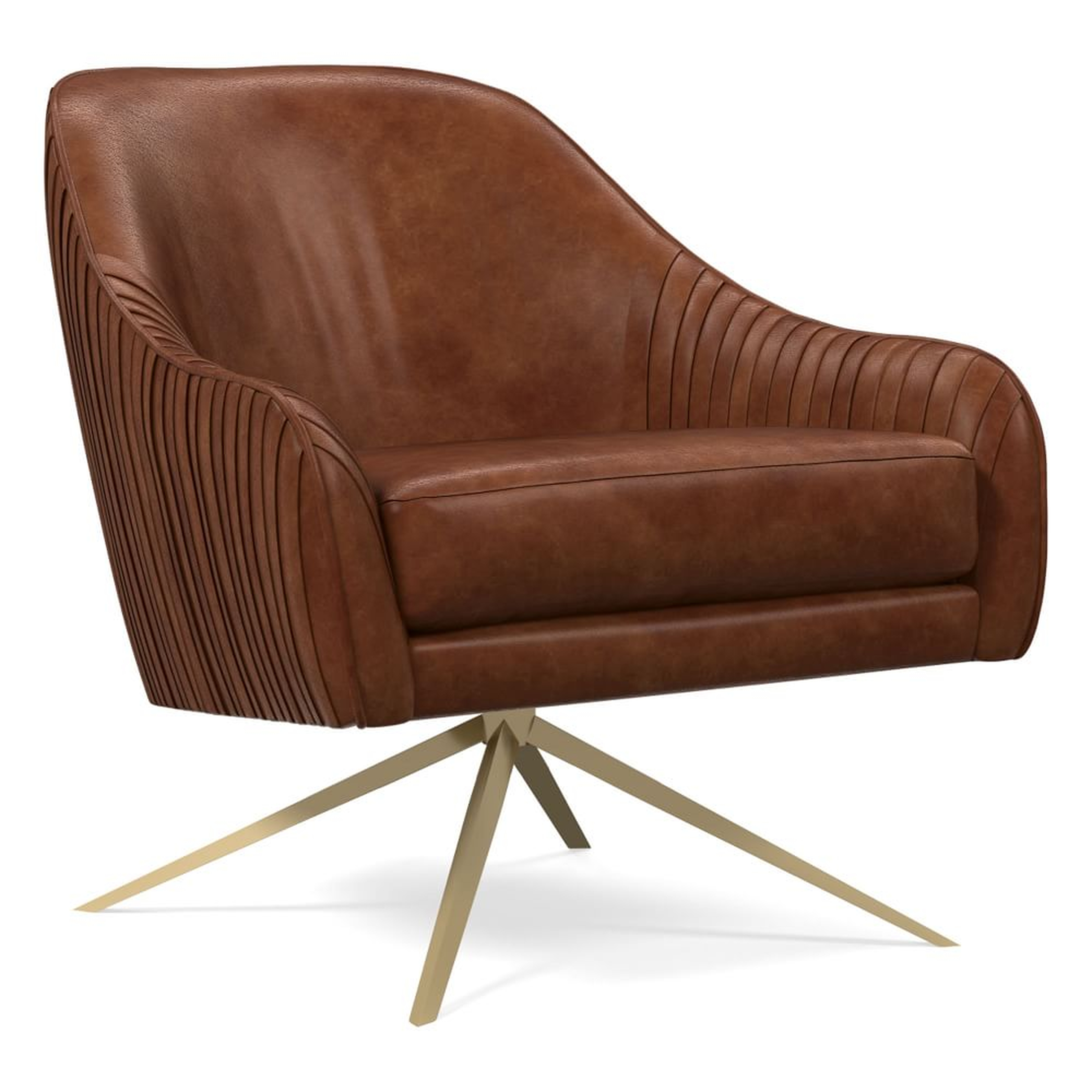 Roar & Rabbit Swivel Leather Chair, Poly, Weston Leather, Molasses, Antique Brass - West Elm