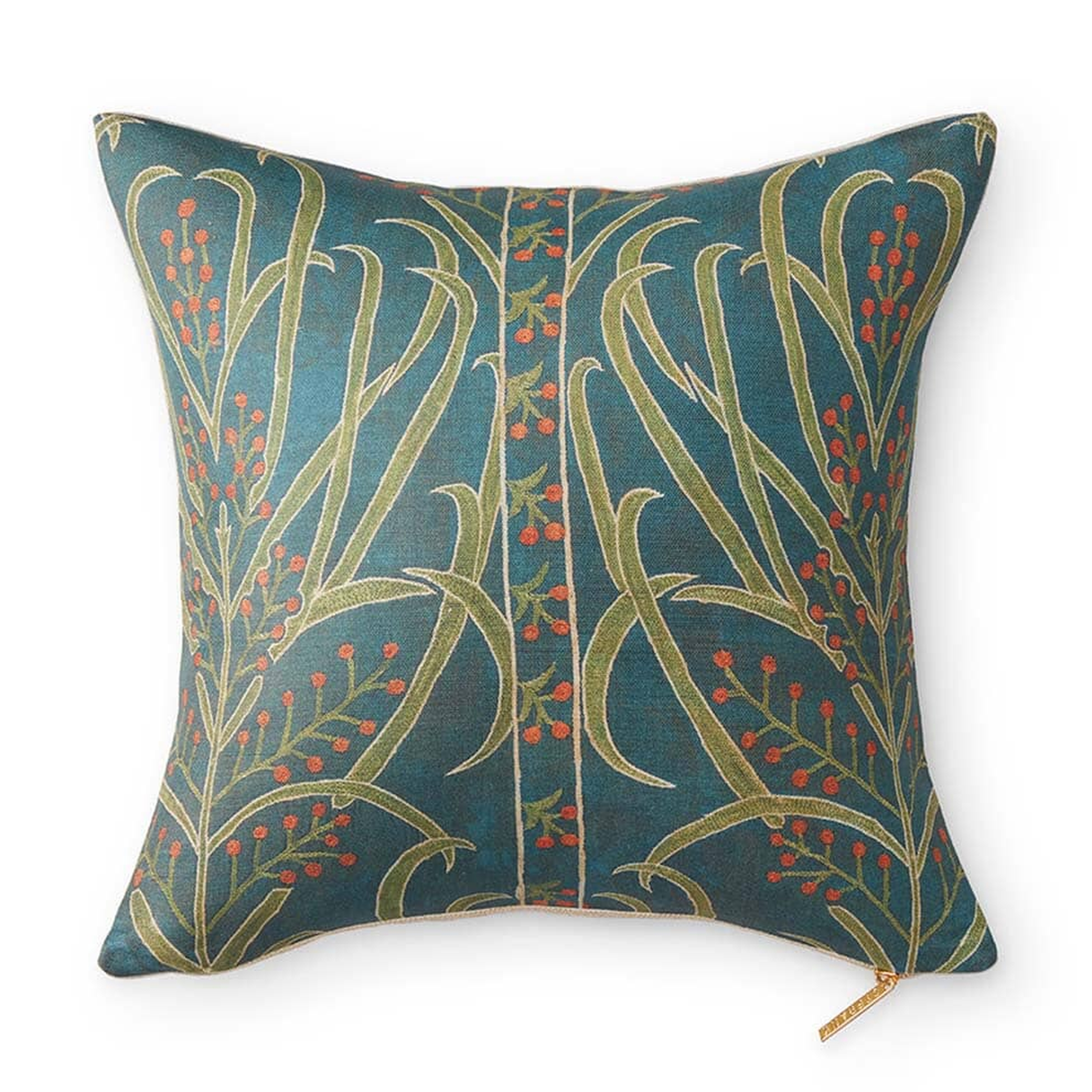 Teal Vines Suzani Pillow by St. Frank | Blue | 18" W x 18" H | Linen - St. Frank