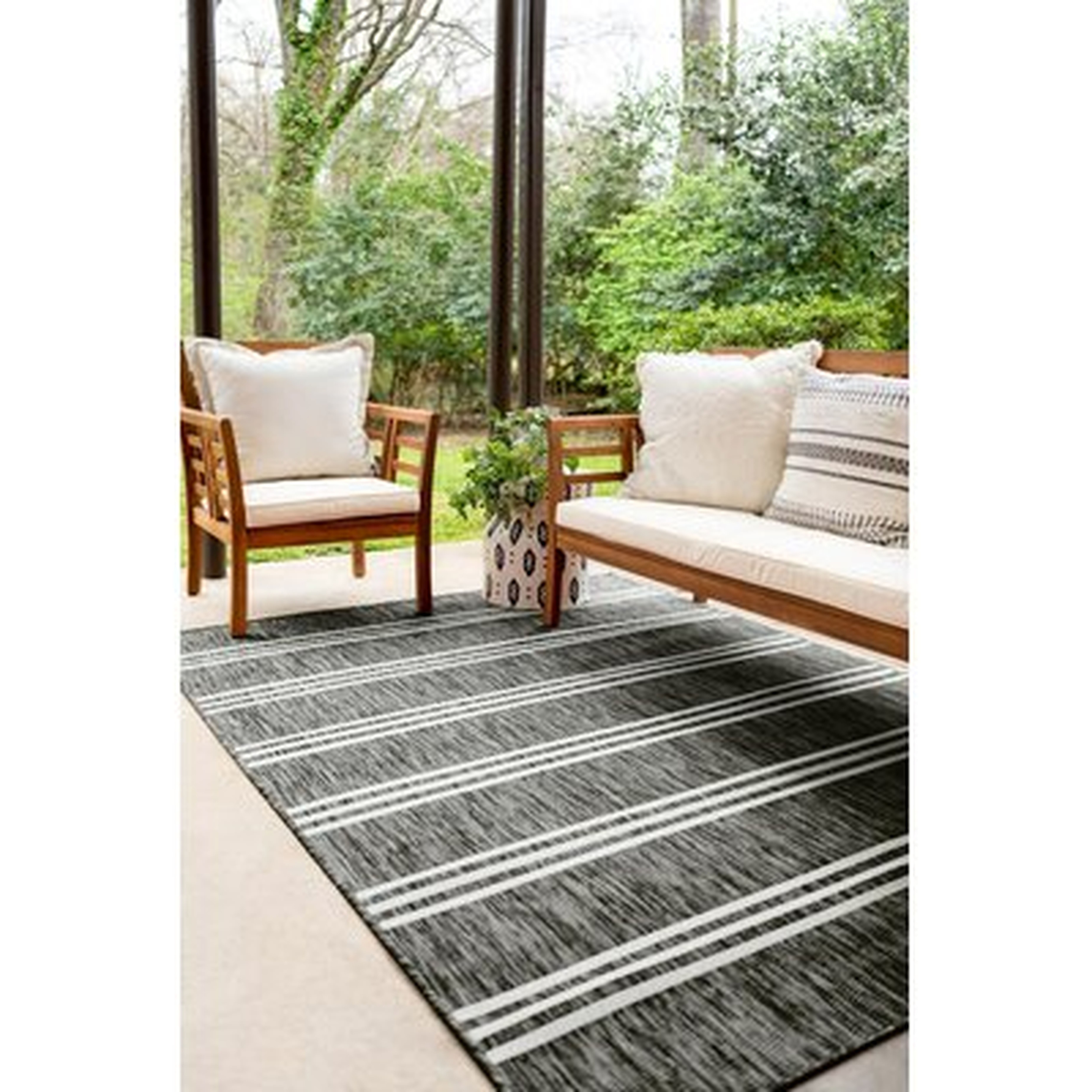Striped Charcoal Indoor / Outdoor Area Rug - Wayfair