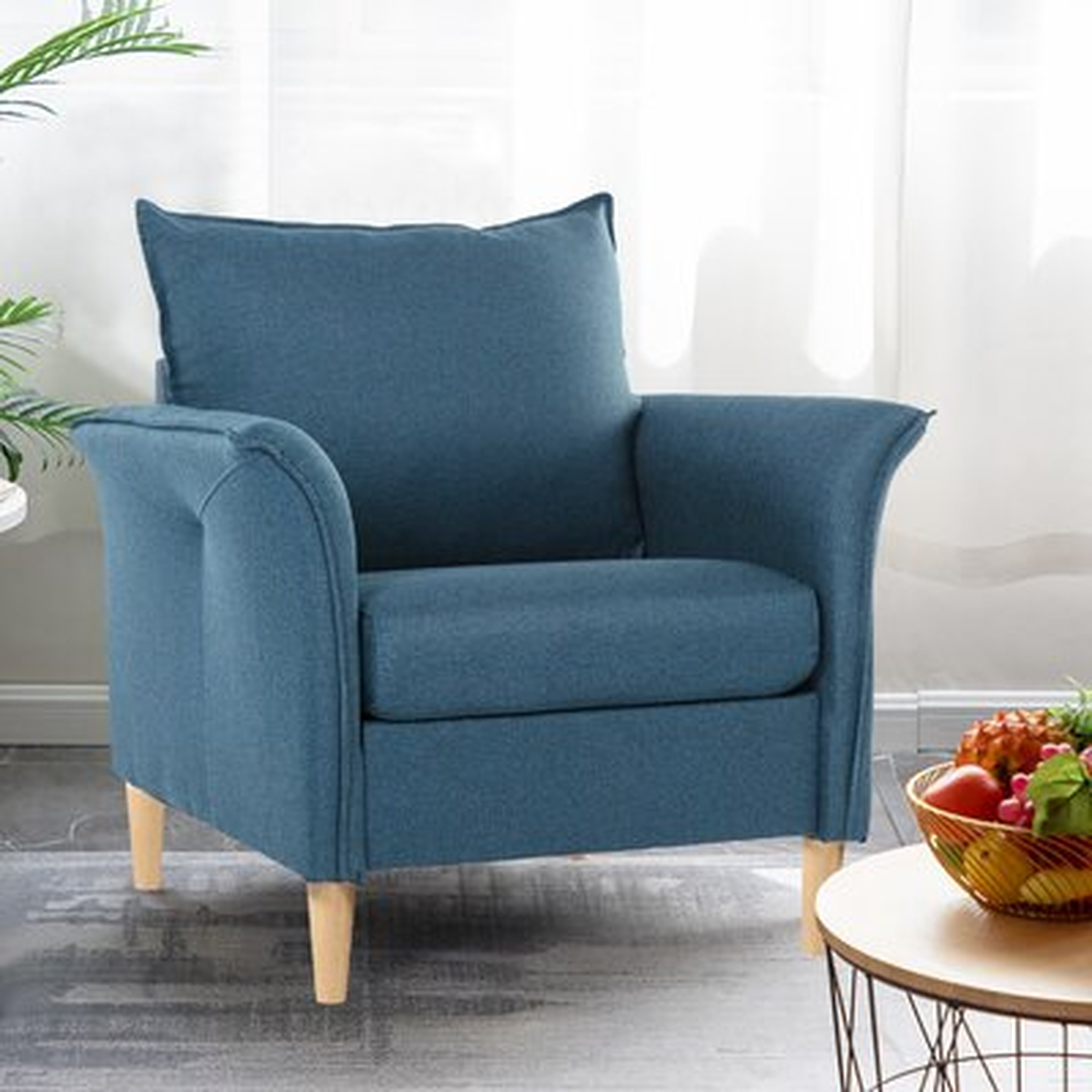Living Room Sofa Couch, Dark Blue Premium Upholstered Fabric - Wayfair