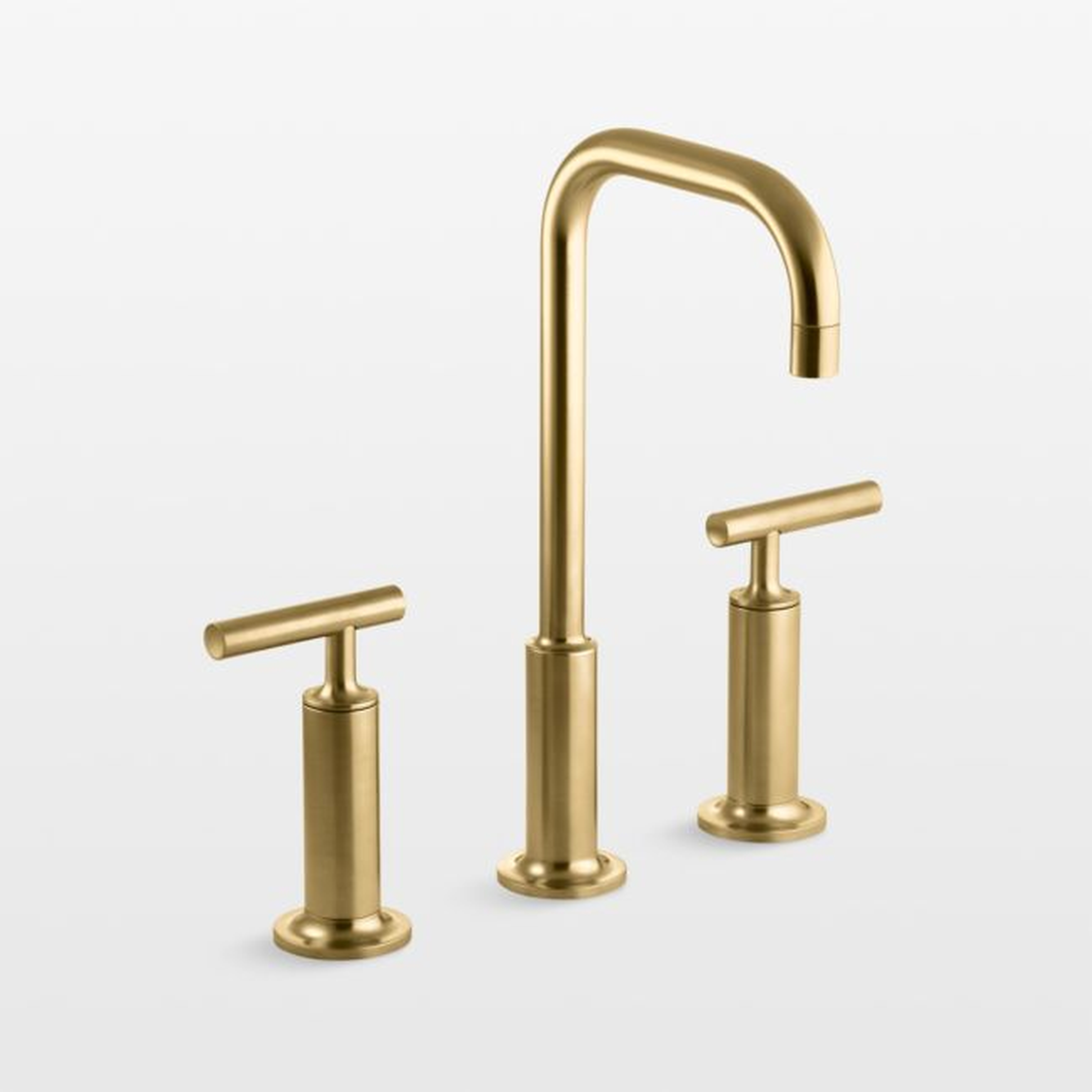 Kohler ® Purist ® Widespread Brushed Brass Gooseneck Bathroom Sink Faucet - Crate and Barrel