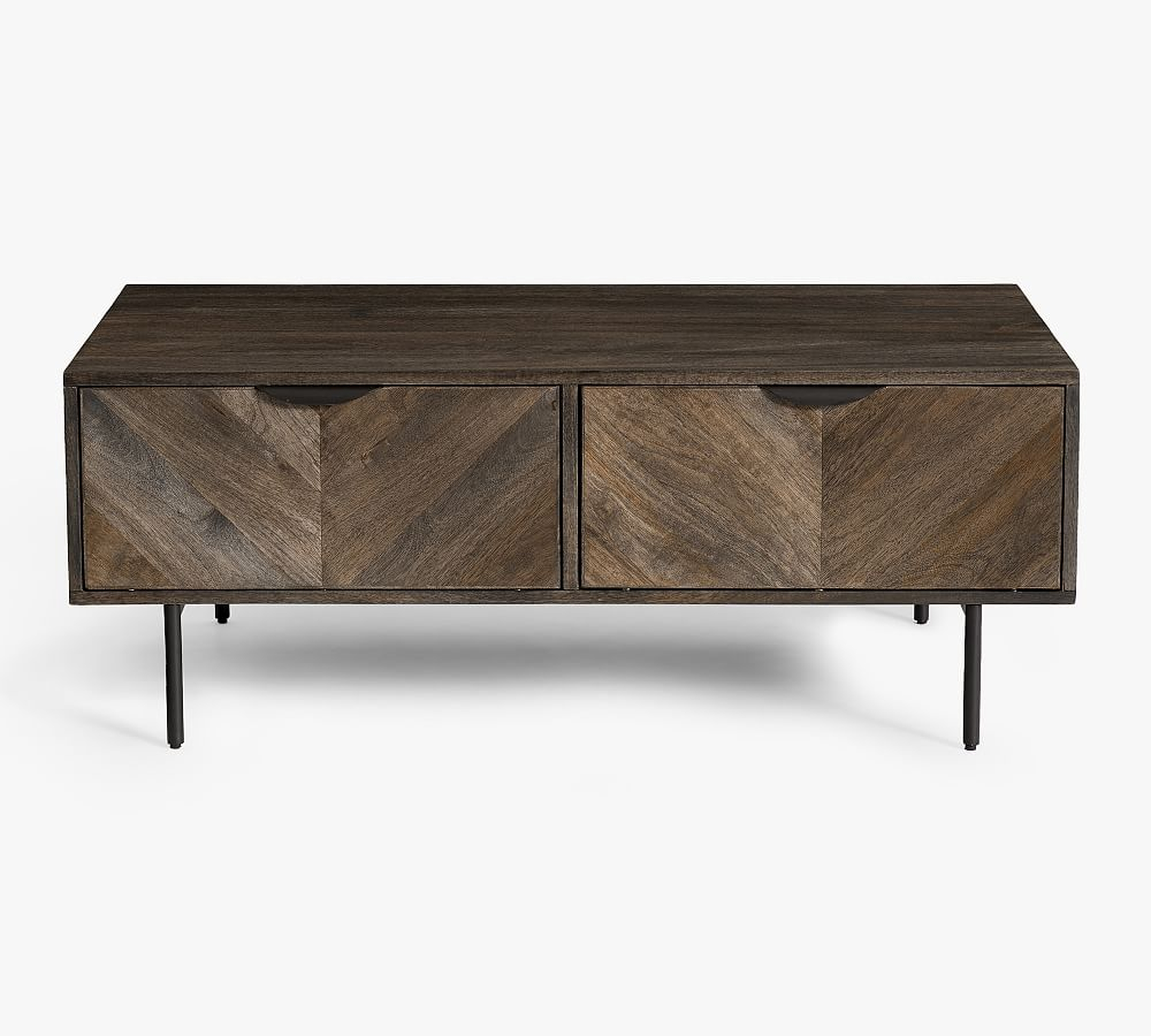Dayton Wood Coffee Table with Drawers, Chevron Brown, 44" - Pottery Barn
