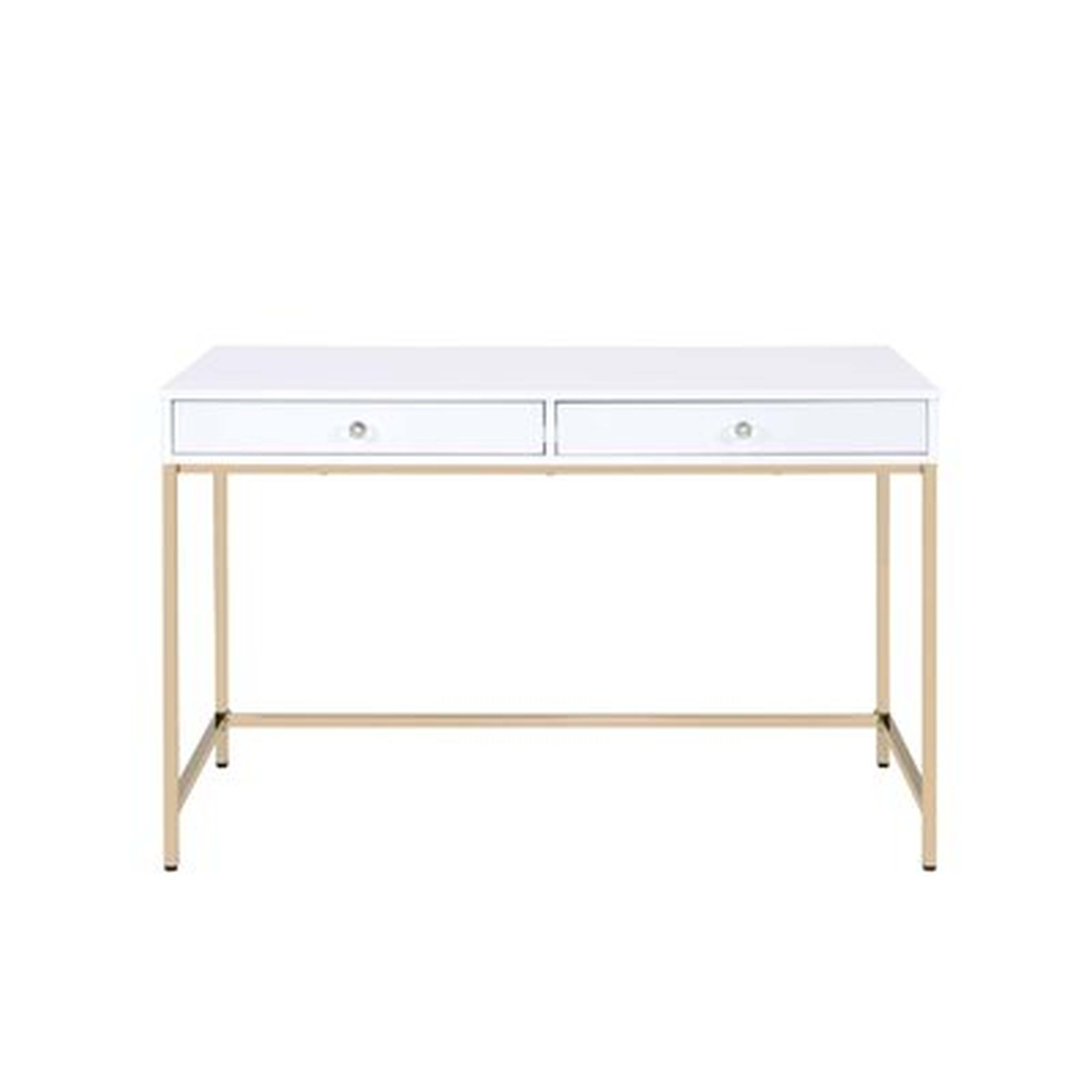 White High Gloss  Gold Desk - Wayfair