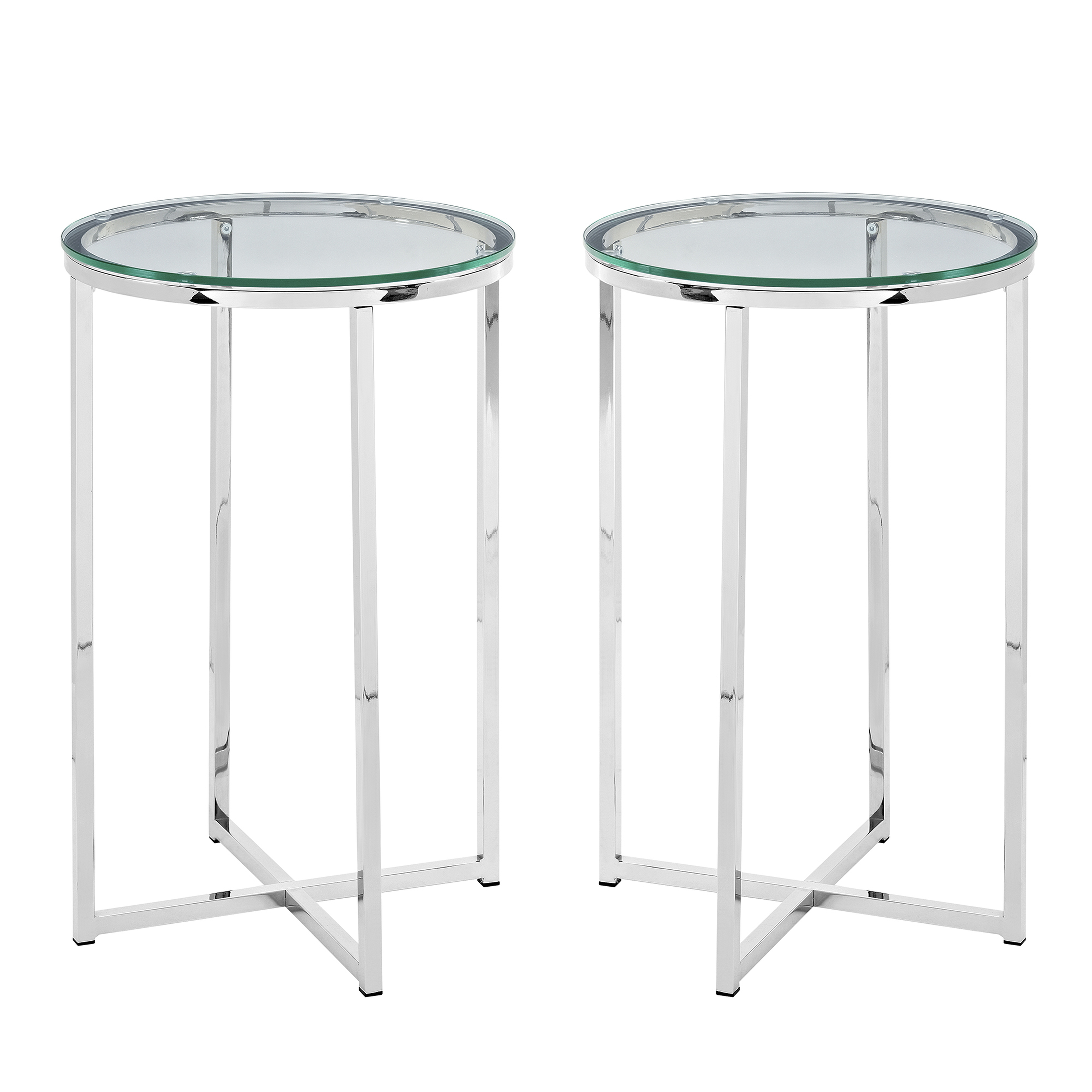 Modern Glam 2-Piece Metal-X Leg Side Table Set – Glass/Chrome - Walker Edison