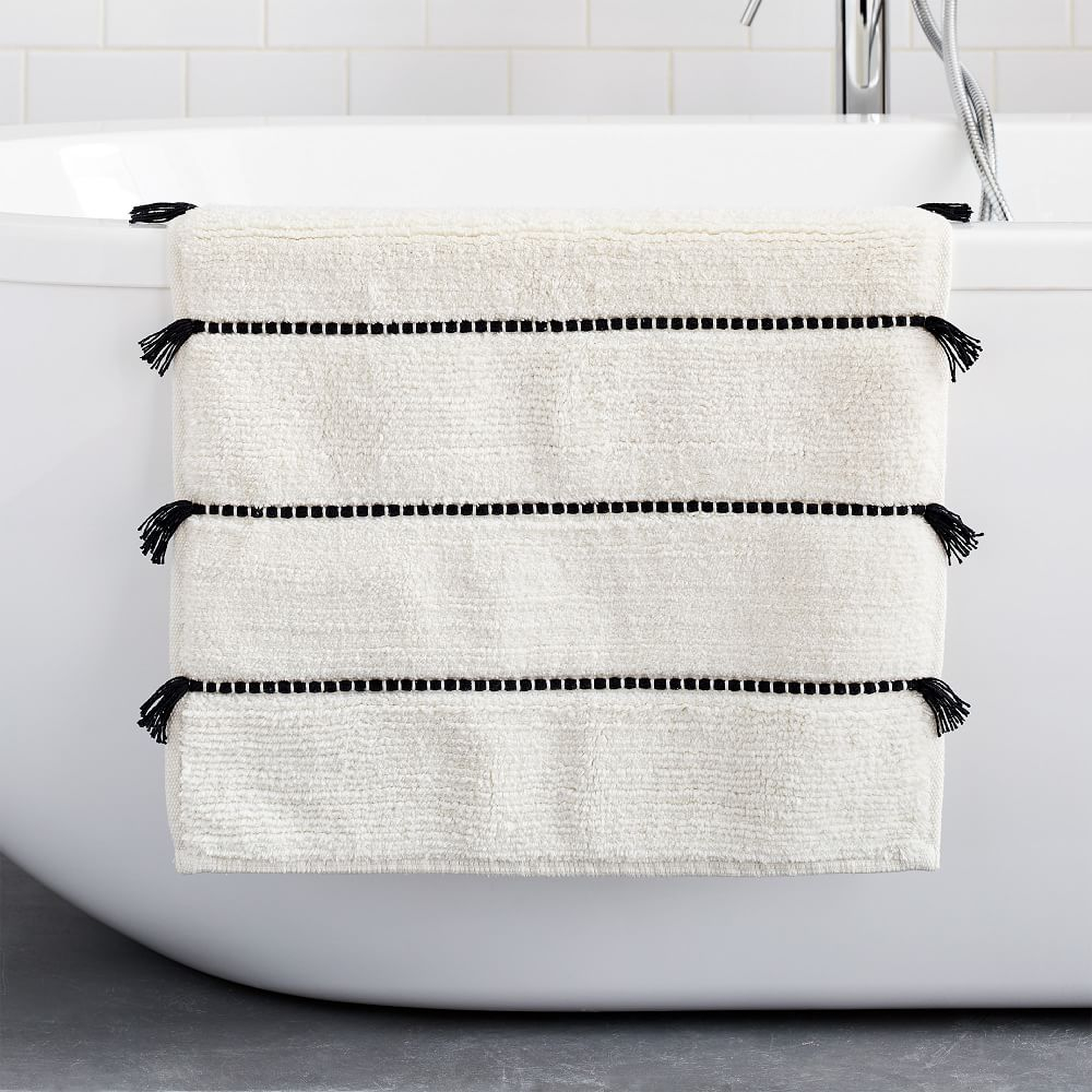 Tassel Stripe Bath Mat, White, 20"x34" - West Elm