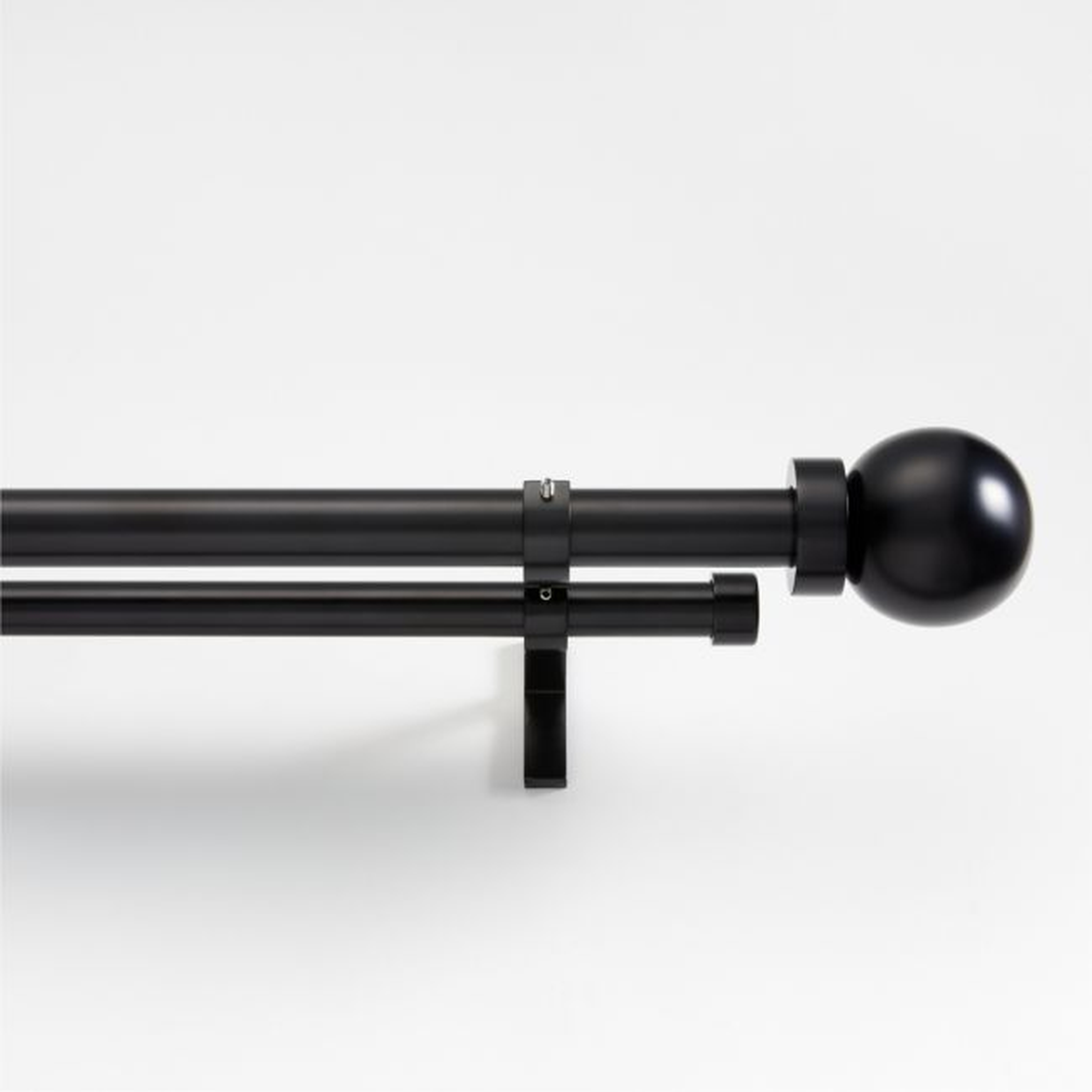 Black 1" Double Curtain Rod and Large Round End Cap Finials Set 48"-88" - Crate and Barrel