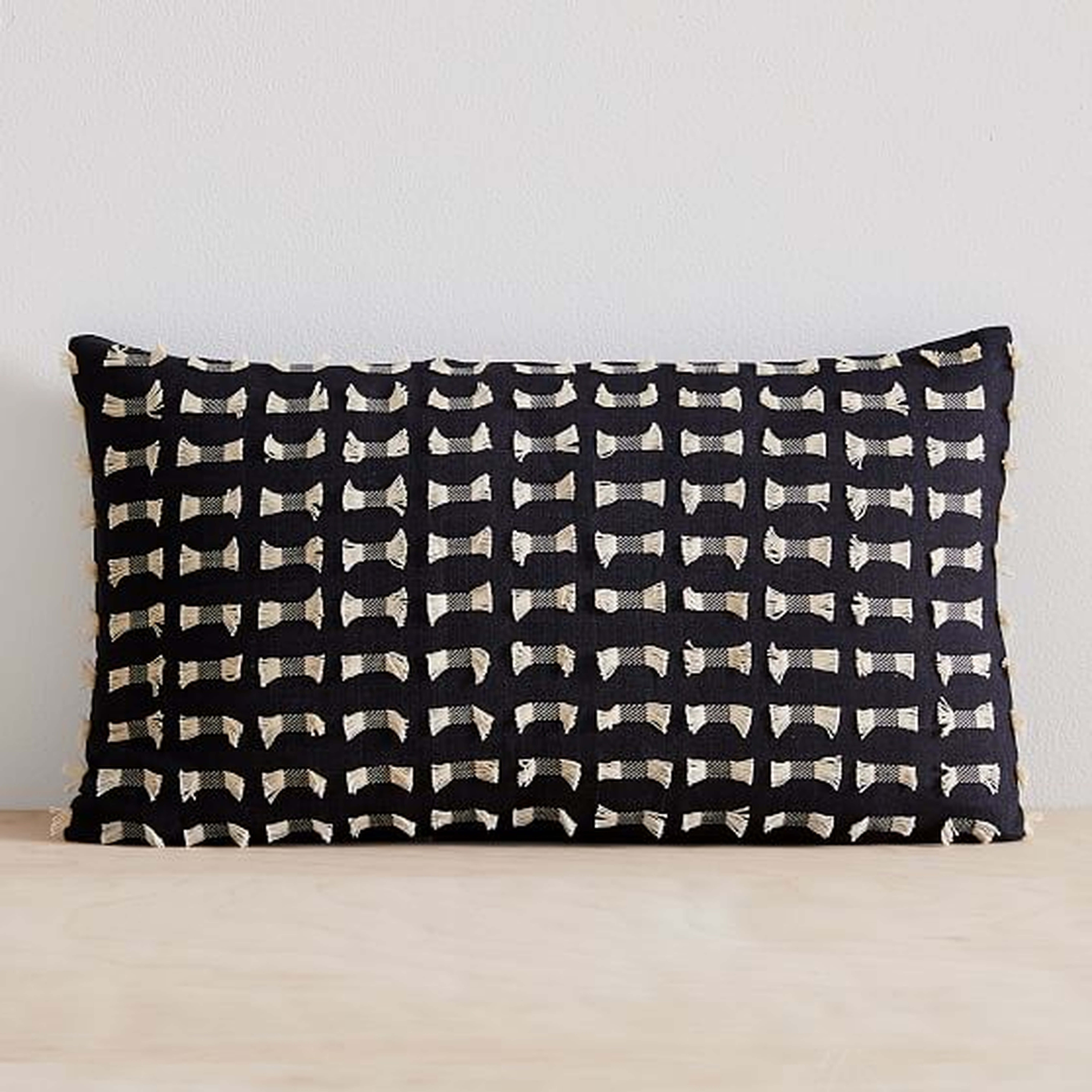 Cotton Silk Pixel Pillow Cover, 12"x21", Black - West Elm