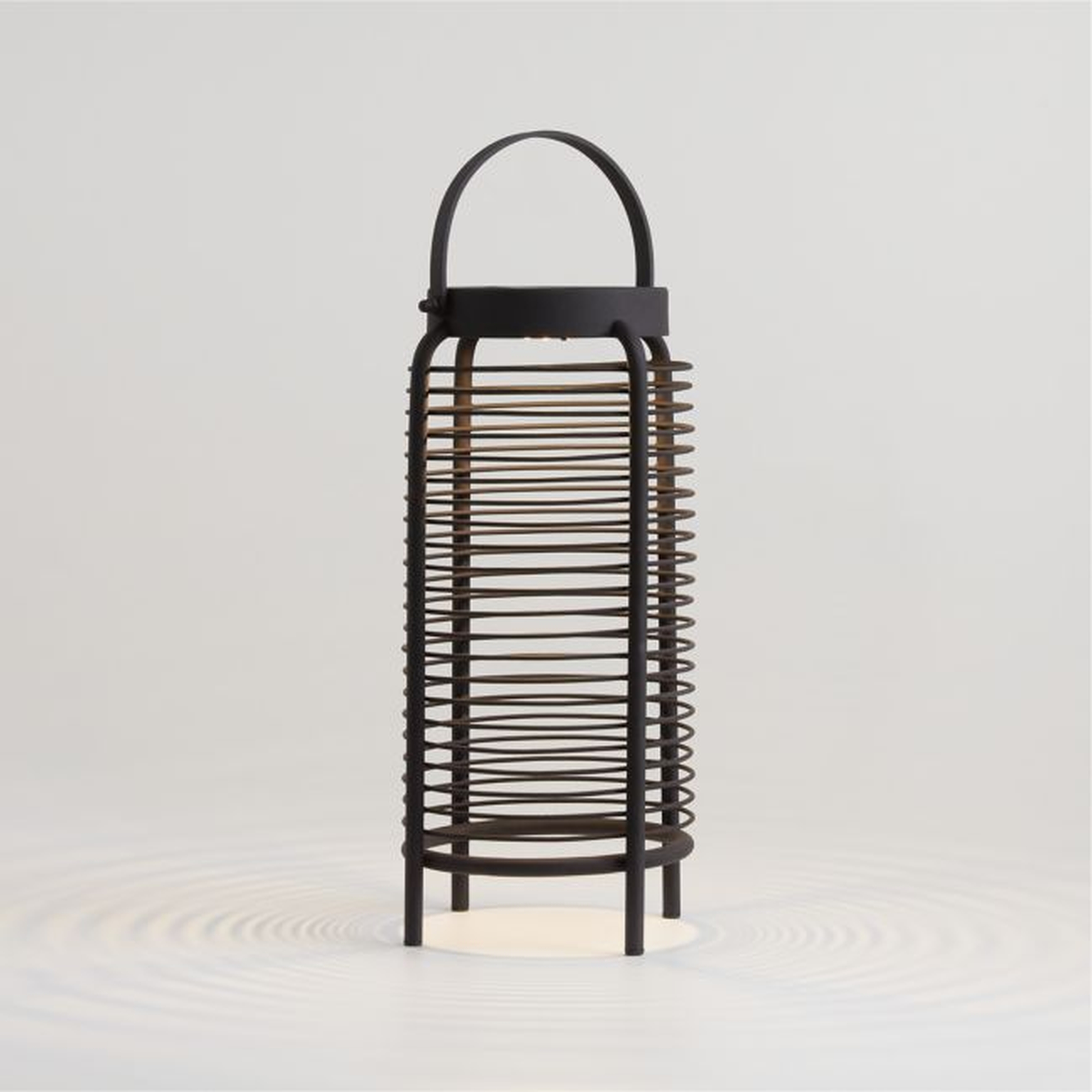 Wells Medium Black Metal LED Solar Outdoor Lantern 13" - Crate and Barrel