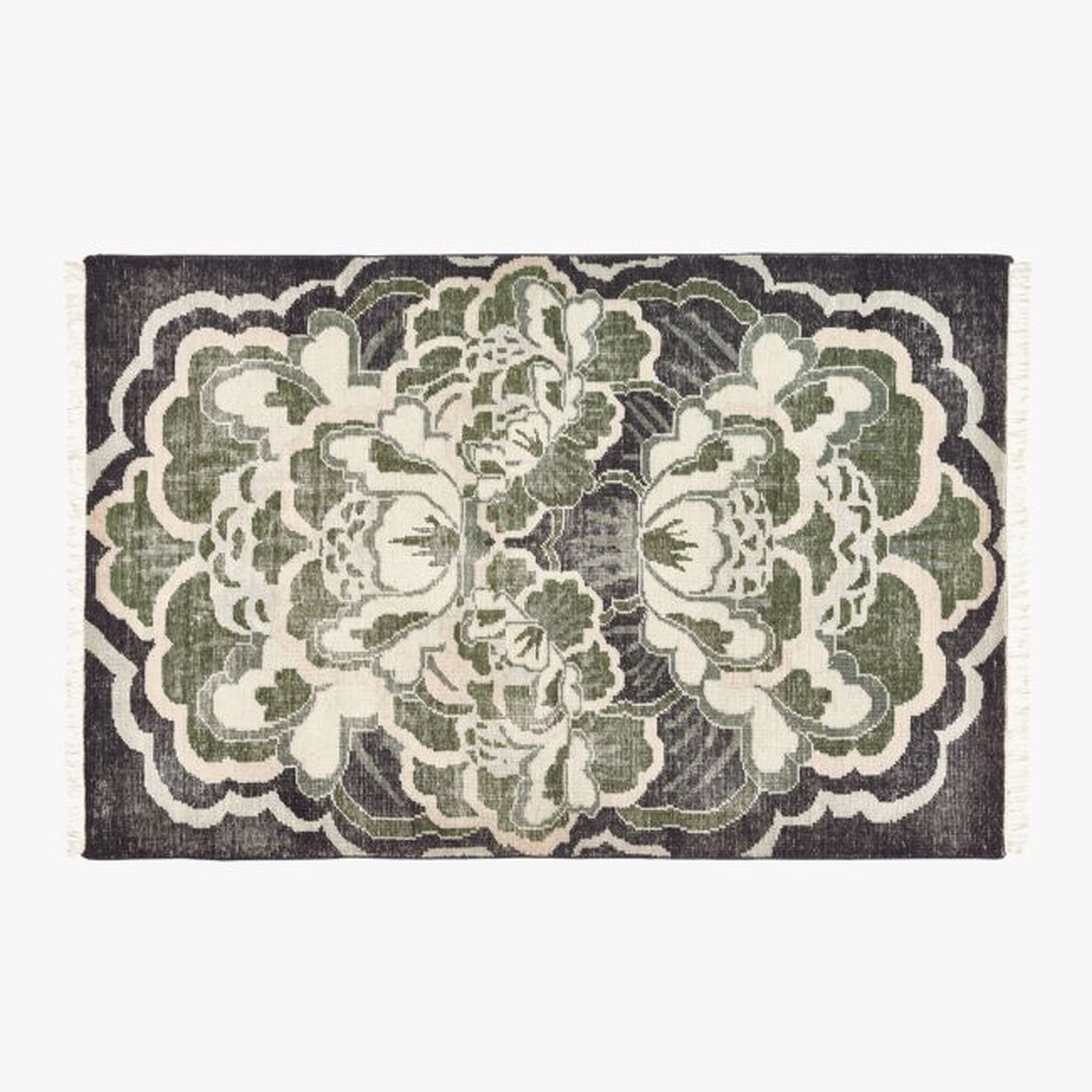 Allure Green Floral Hand-Knotted Wool Area Rug 6'x9' - CB2