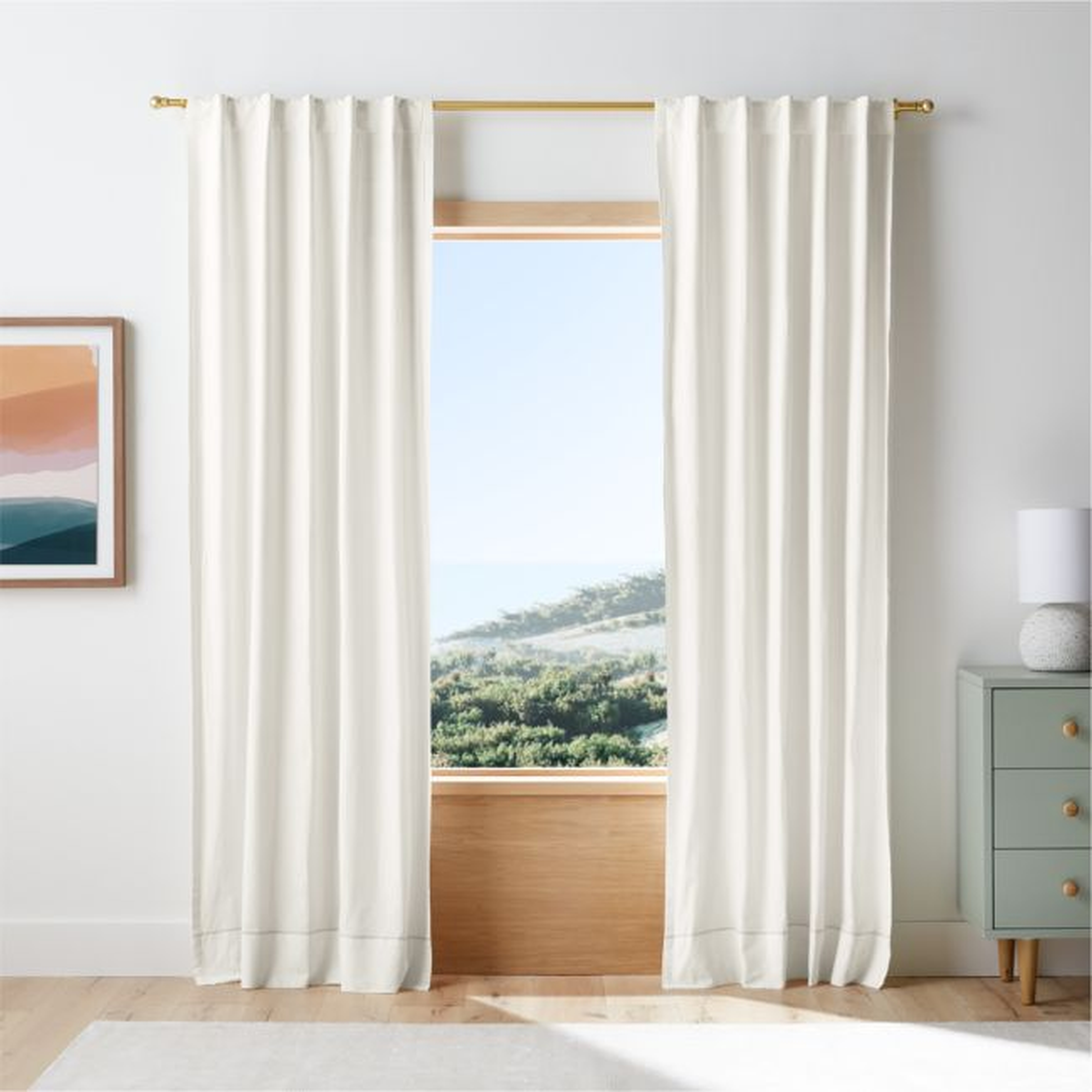 Pampas Ivory Embroidered Stitch Organic Cotton Blackout Curtain Panel 44"x84" - Crate & Kids