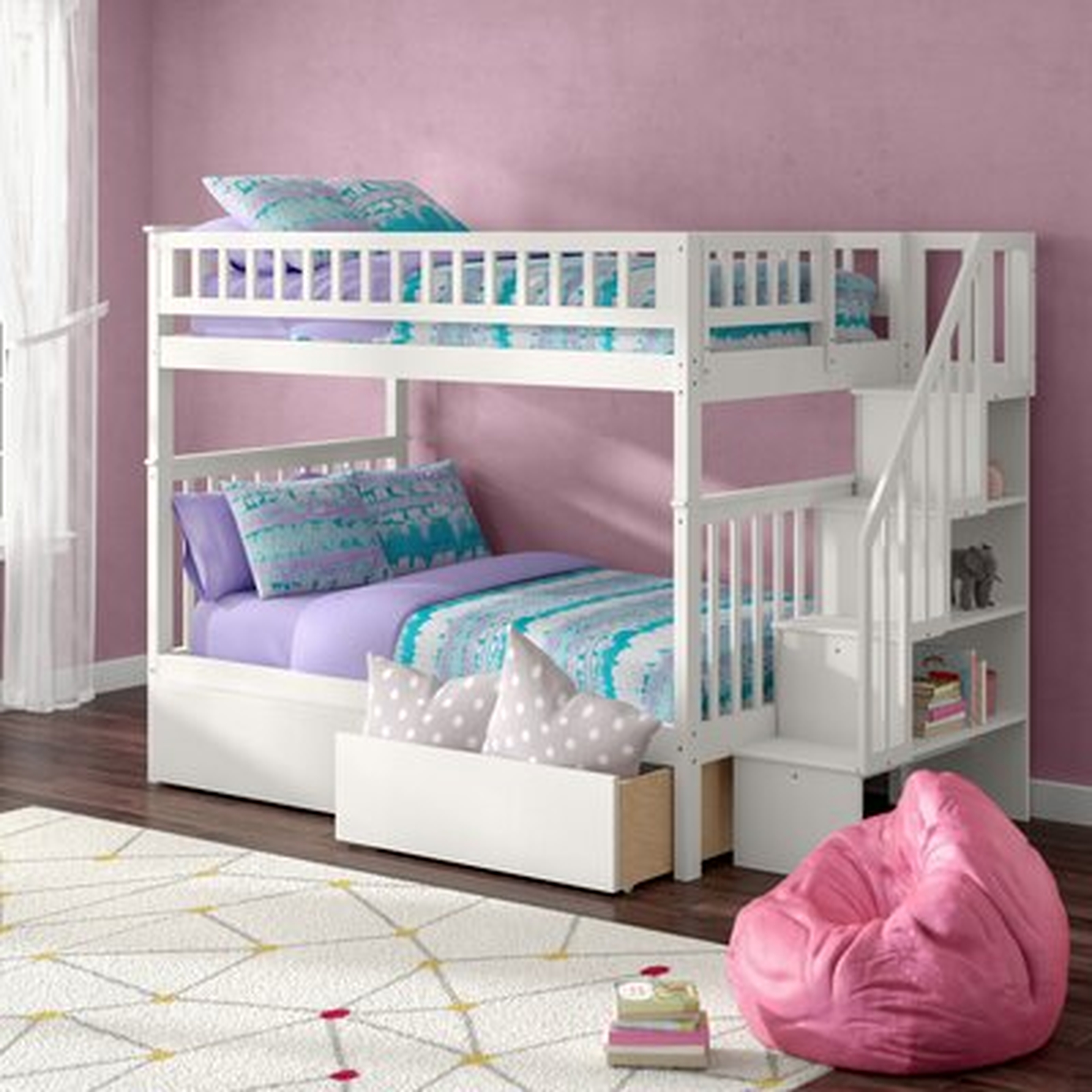 Shyann Staircase Full Over Full Bunk Bed with Shelves - Wayfair