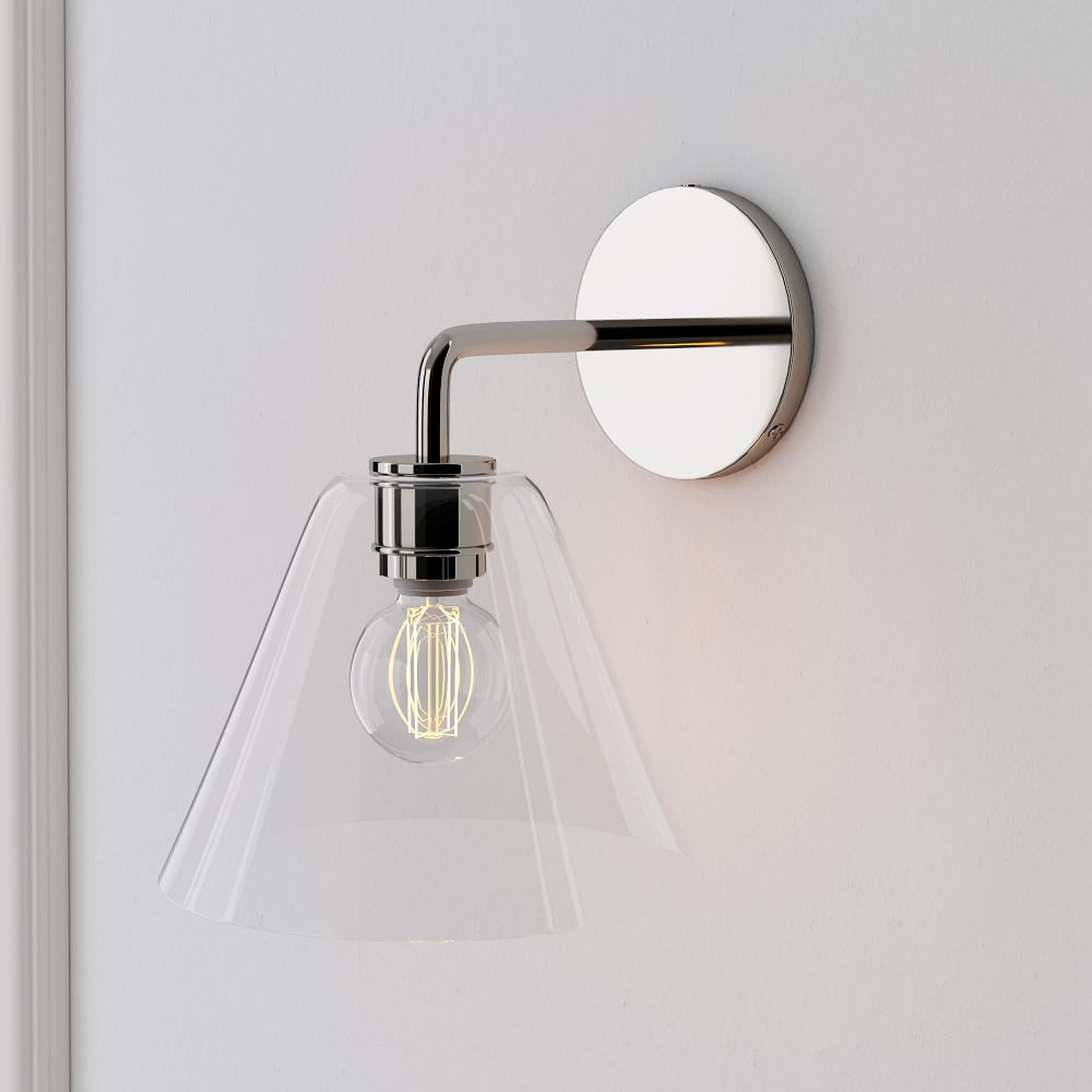 Sculptural Sconce, Cone Mini, Clear, Polished Nickel, 8" - West Elm