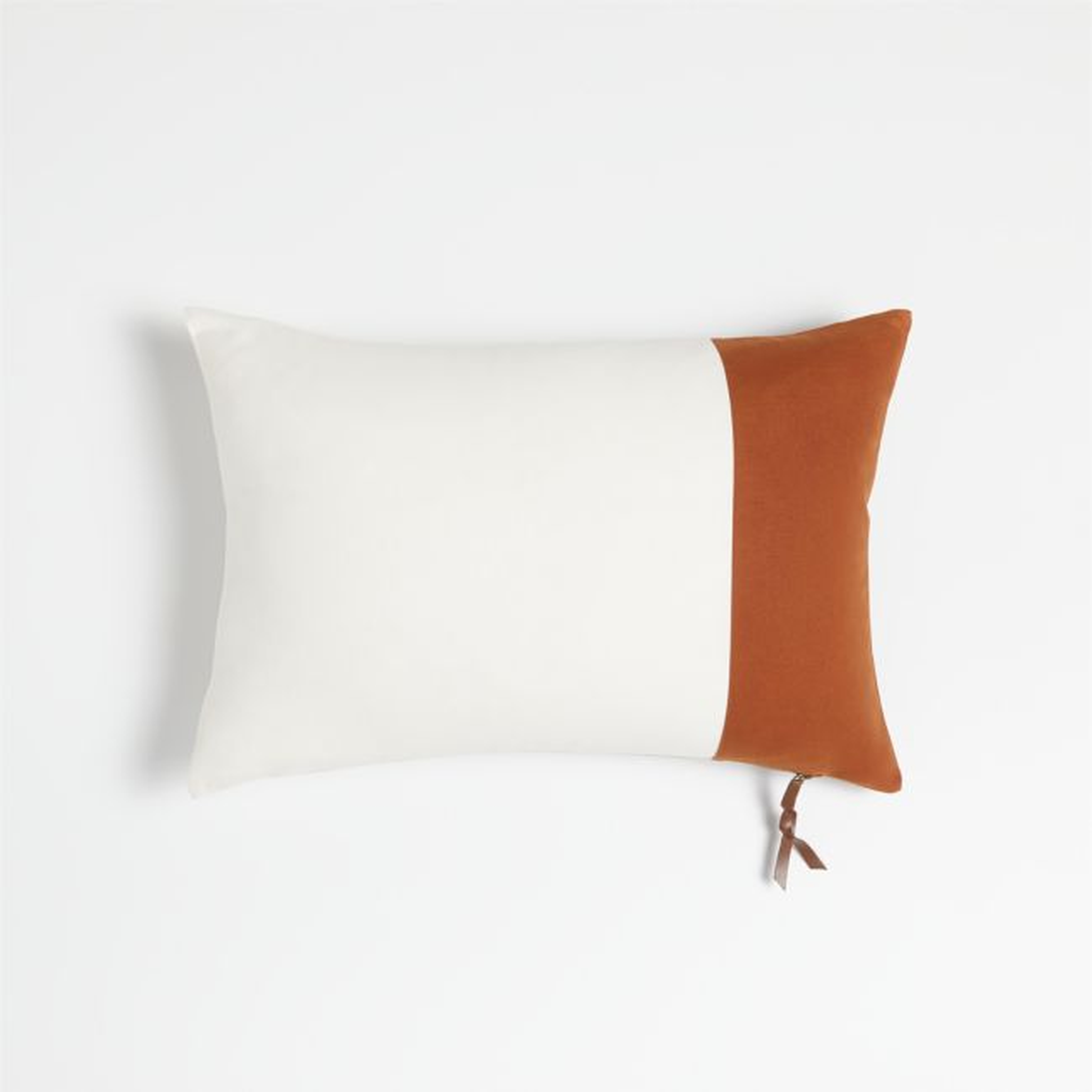 Shinola Mackinac 22''x15'' White Outdoor Lumbar Pillow with Leather Trim - Crate and Barrel