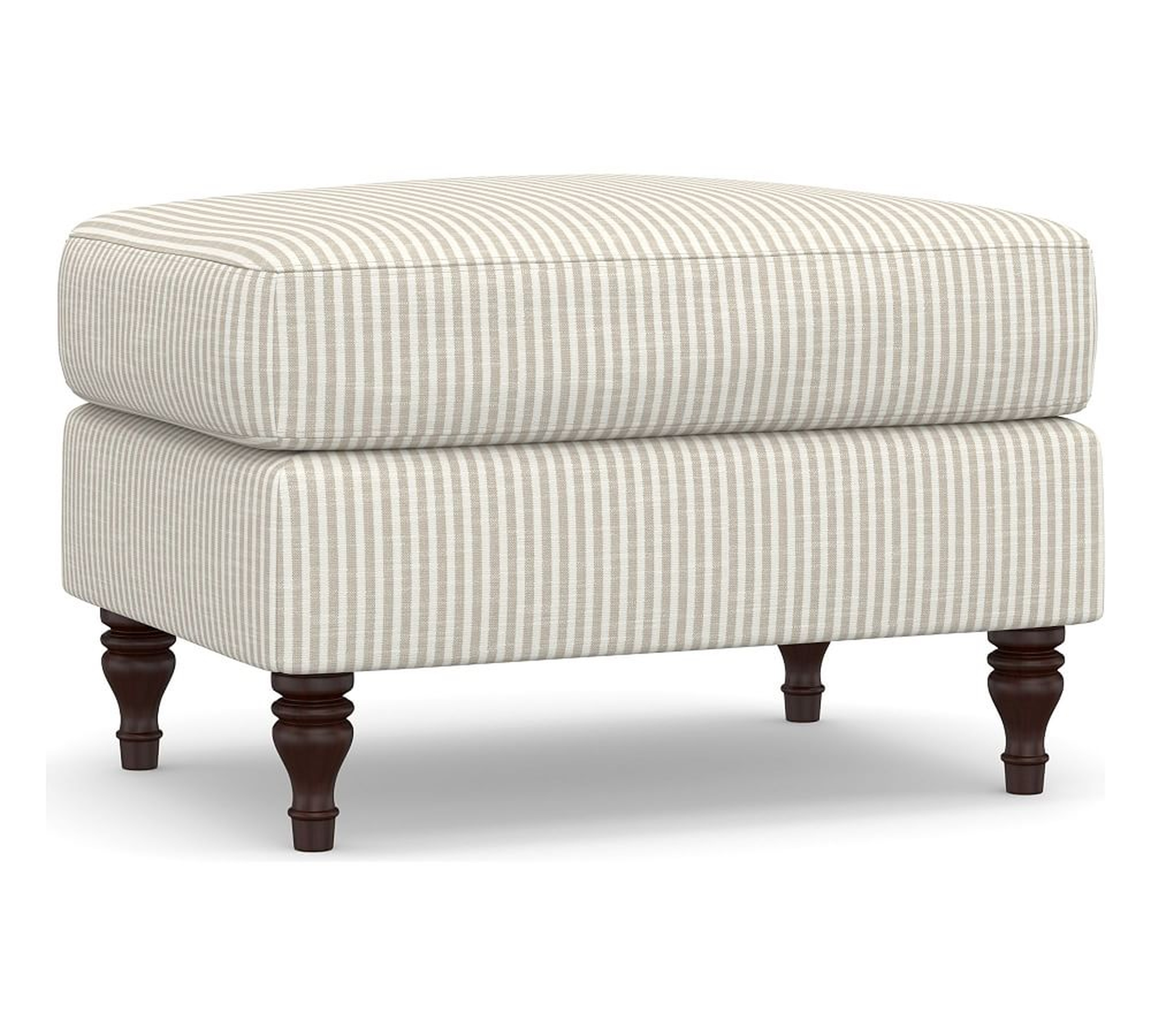 Carlisle English Arm Upholstered Ottoman, Polyester Wrapped Cushions, Classic Stripe Oatmeal - Pottery Barn