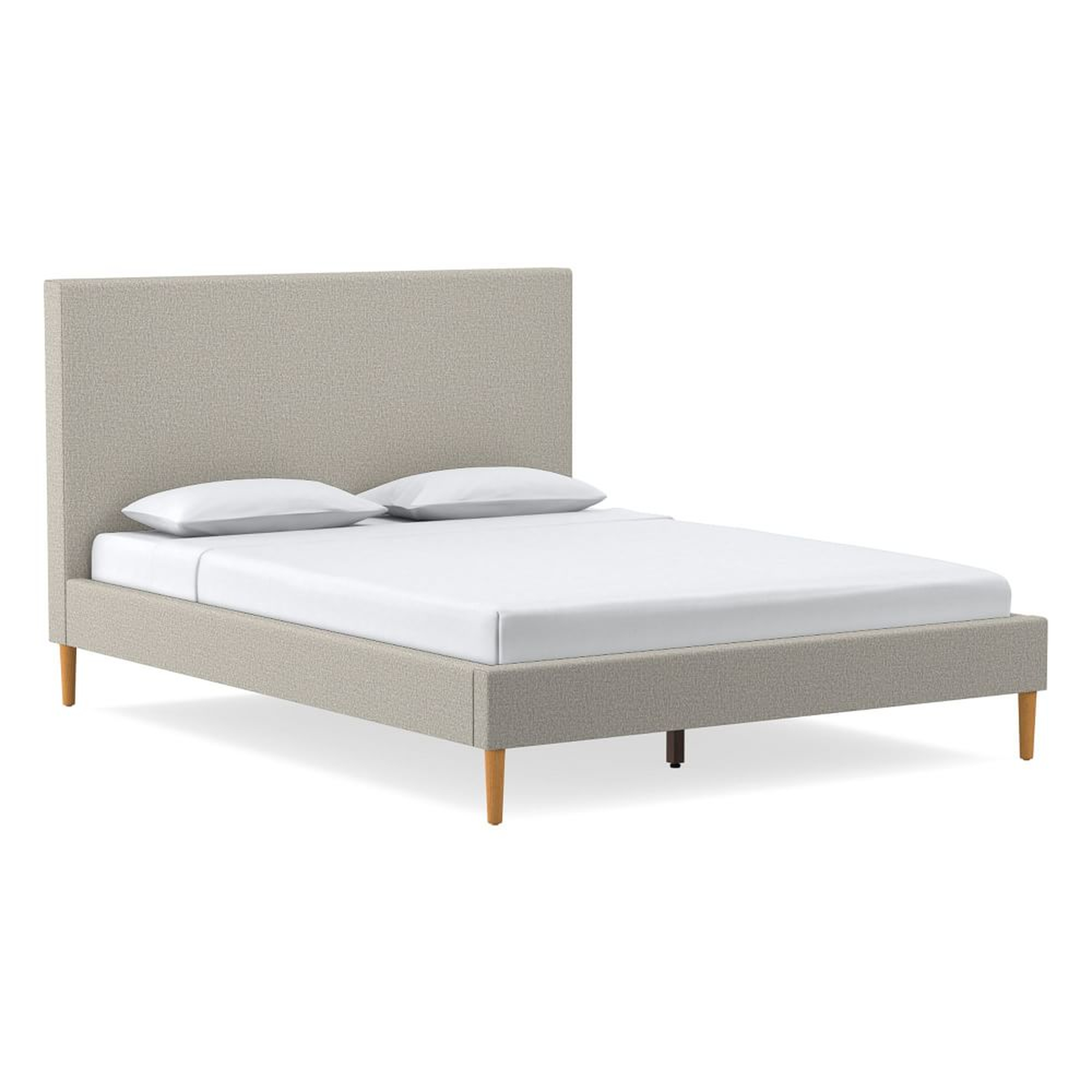 Emmett No Tufting Bed, Queen, Twill, Dove, Almond Wood - West Elm
