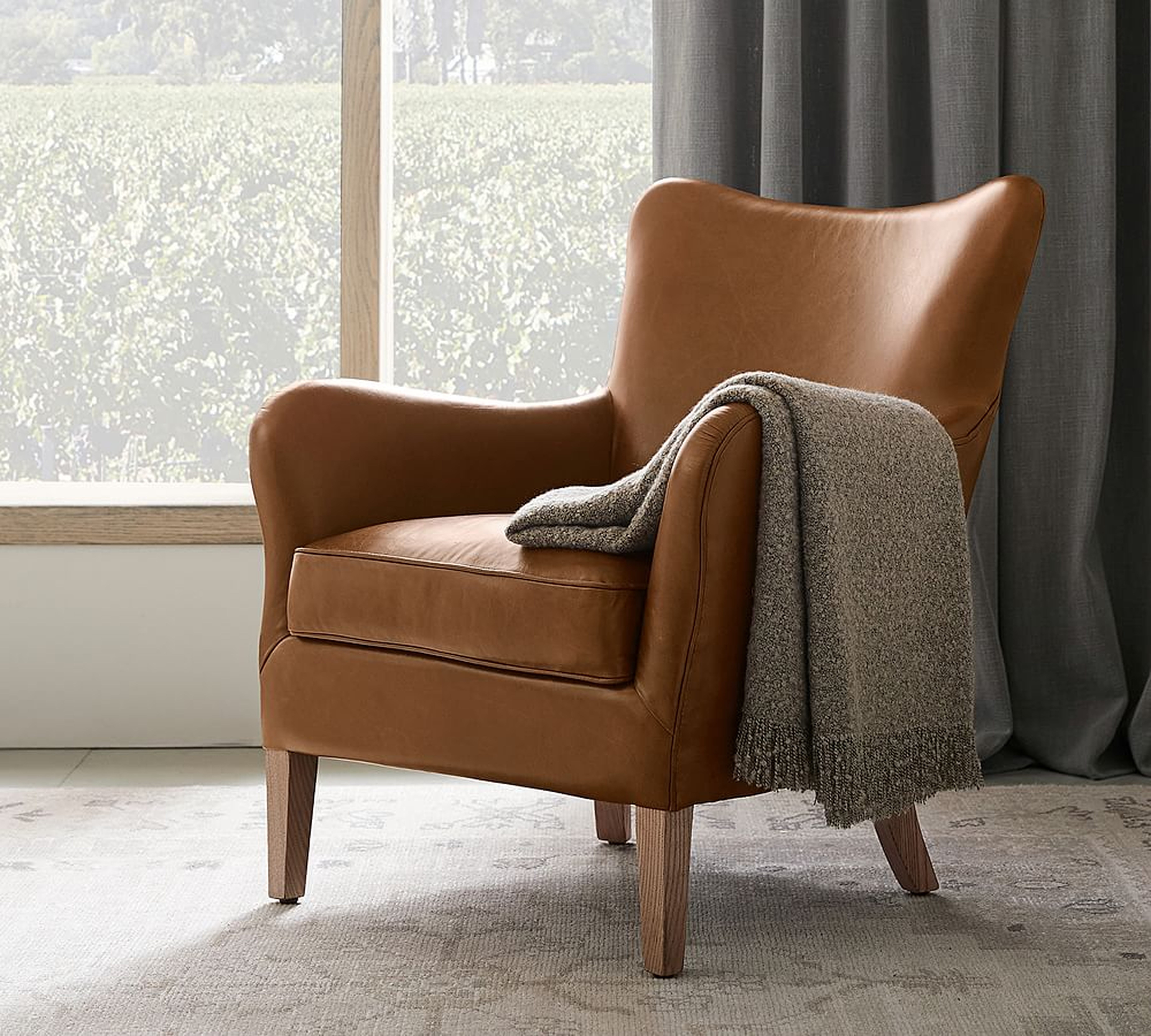 Clark Leather Armchair, Polyester Wrapped Cushions, Vintage Caramel - Pottery Barn