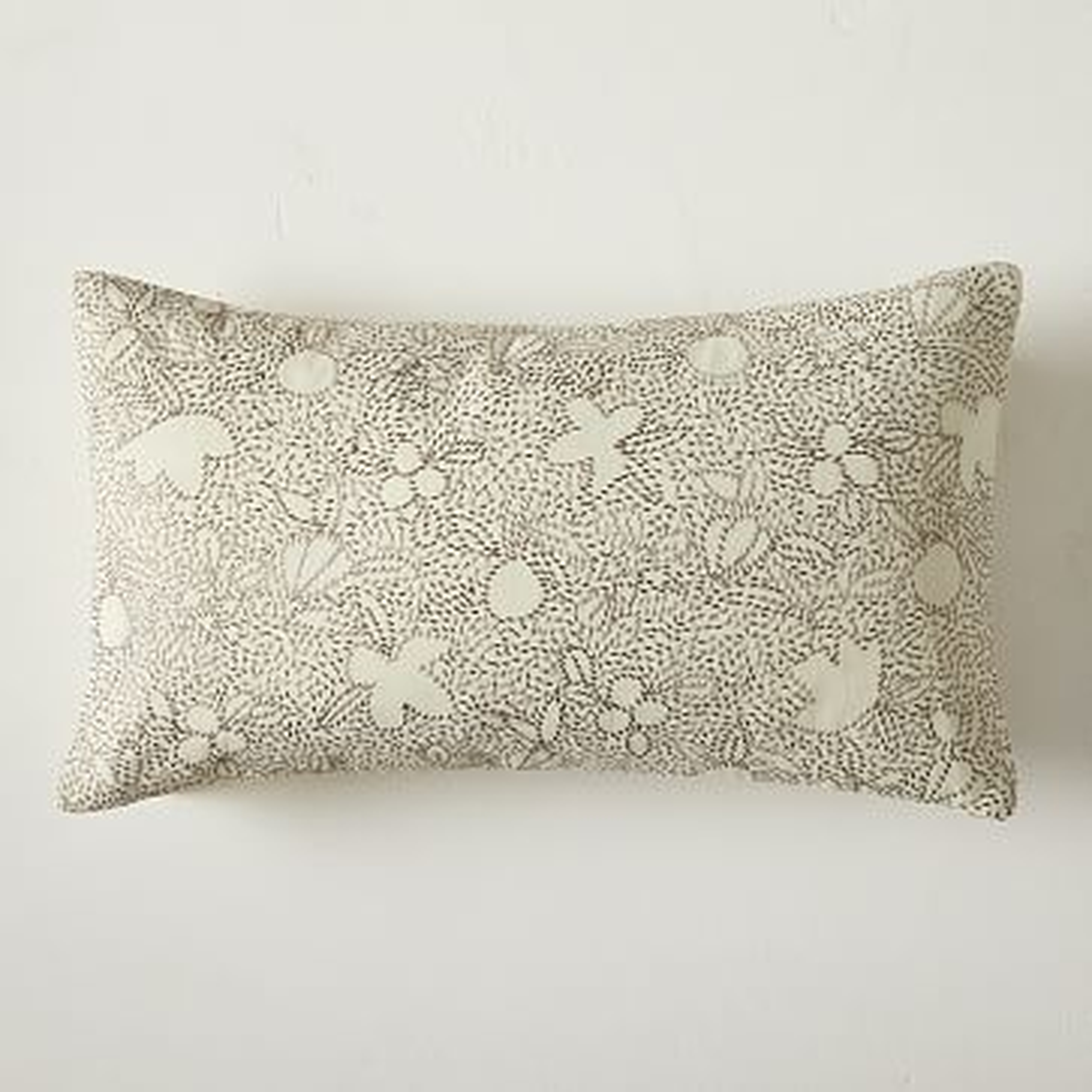 Embroidered Vintage Floral Pillow Cover, White, 21" x 12" - West Elm