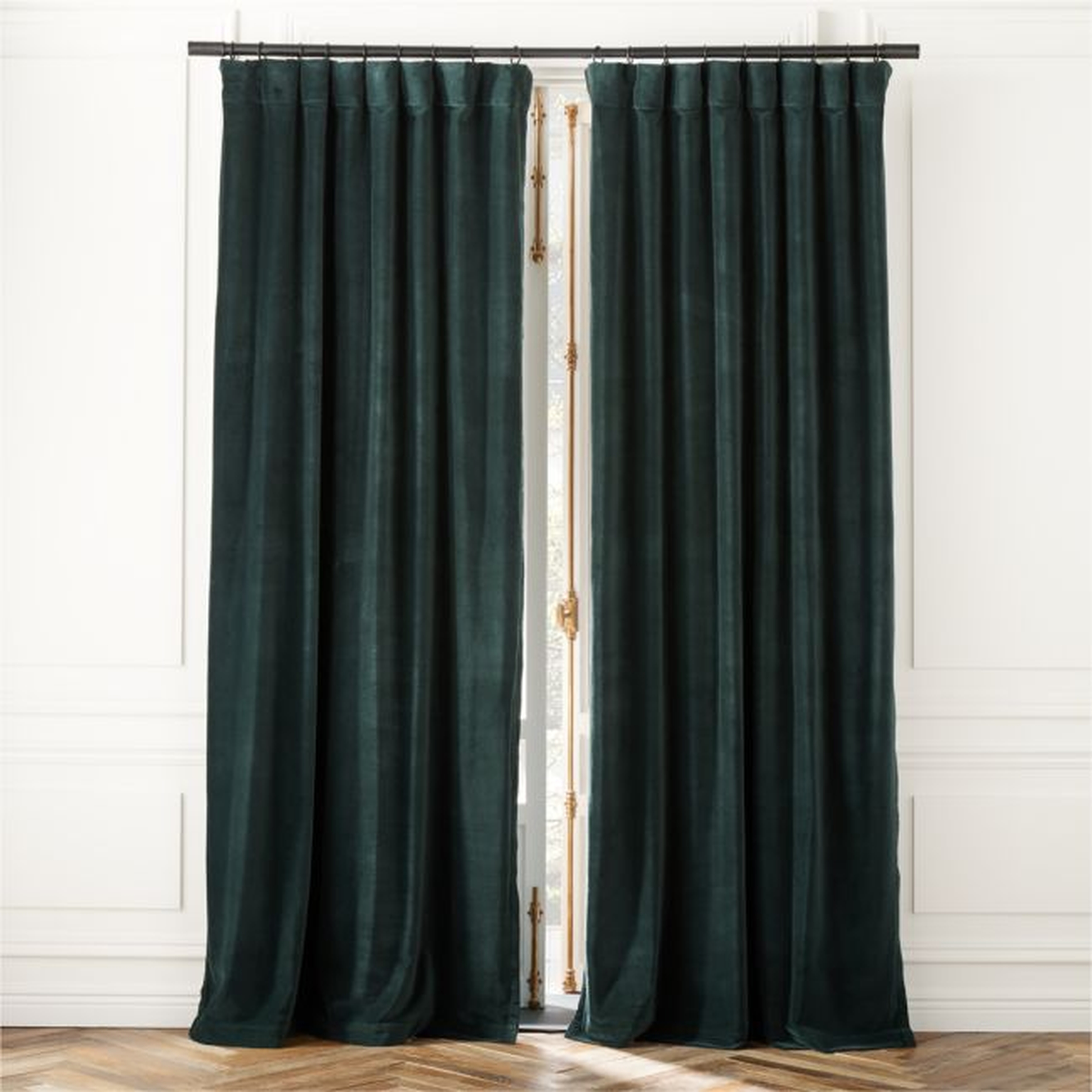 Dark Green Organic Cotton Velvet Window Curtain Panel 48"x96'' - CB2
