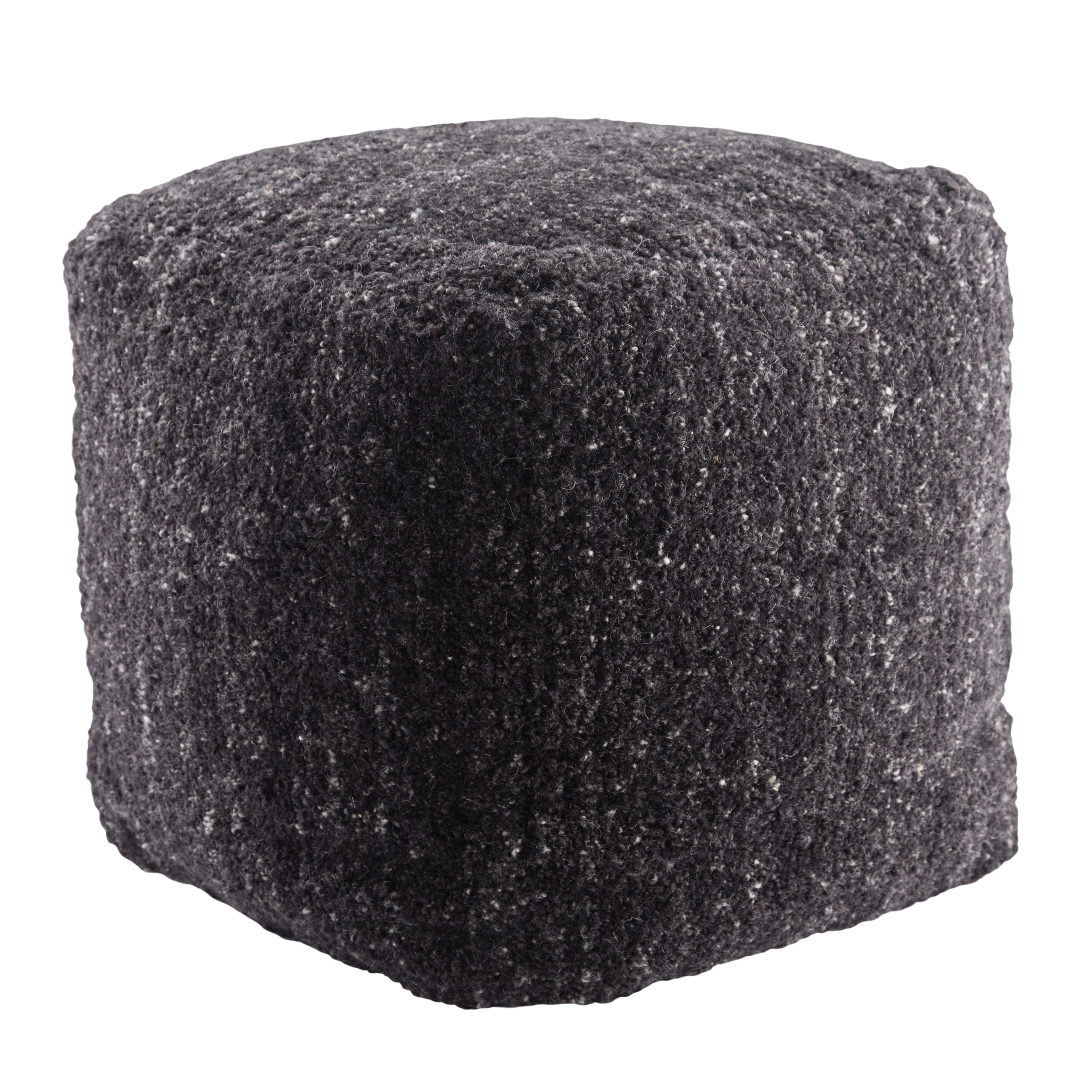 Sherwood Solid Black/ Ivory Cube Pouf - Collective Weavers