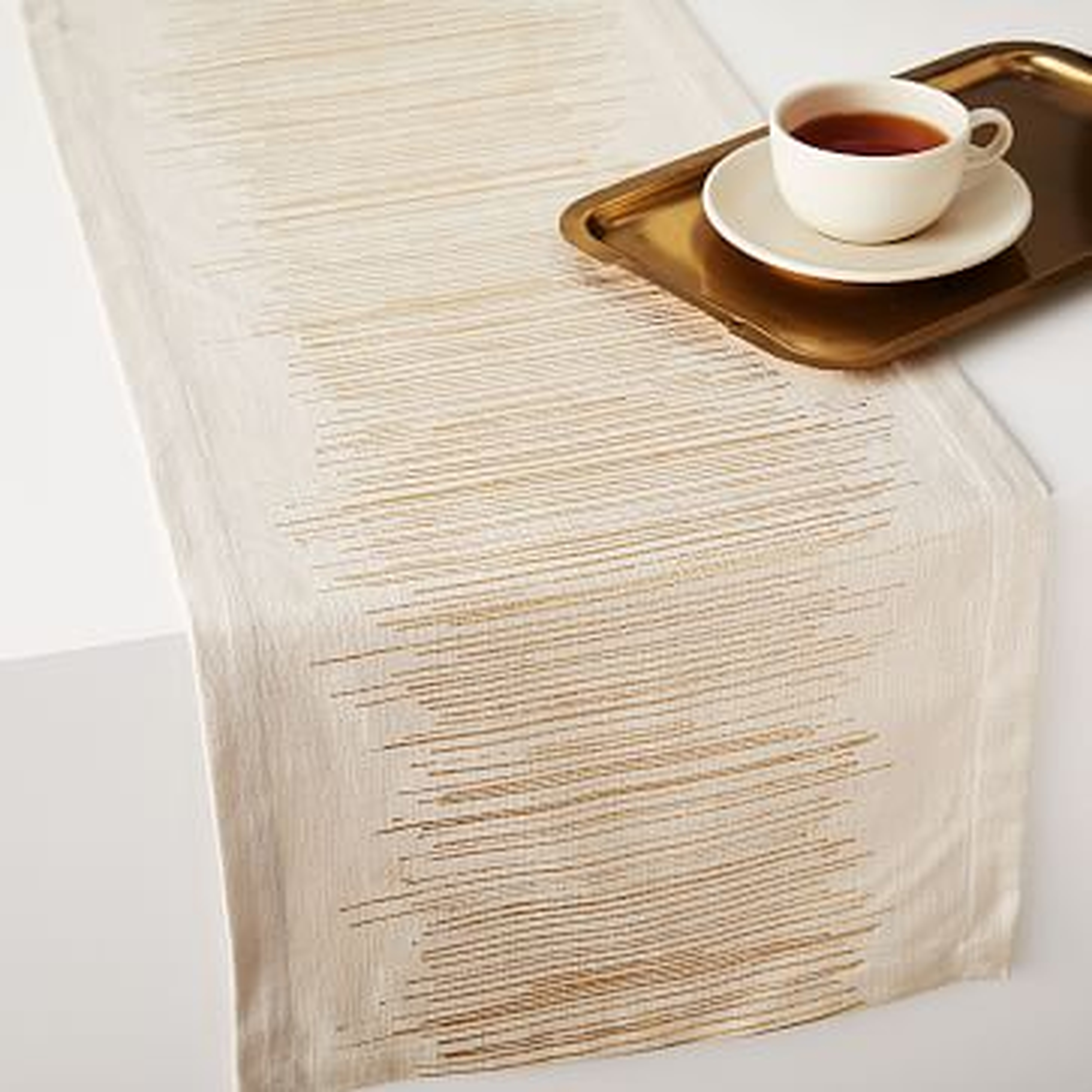 Luxe Lines Table Runner, Flax + Gold - West Elm