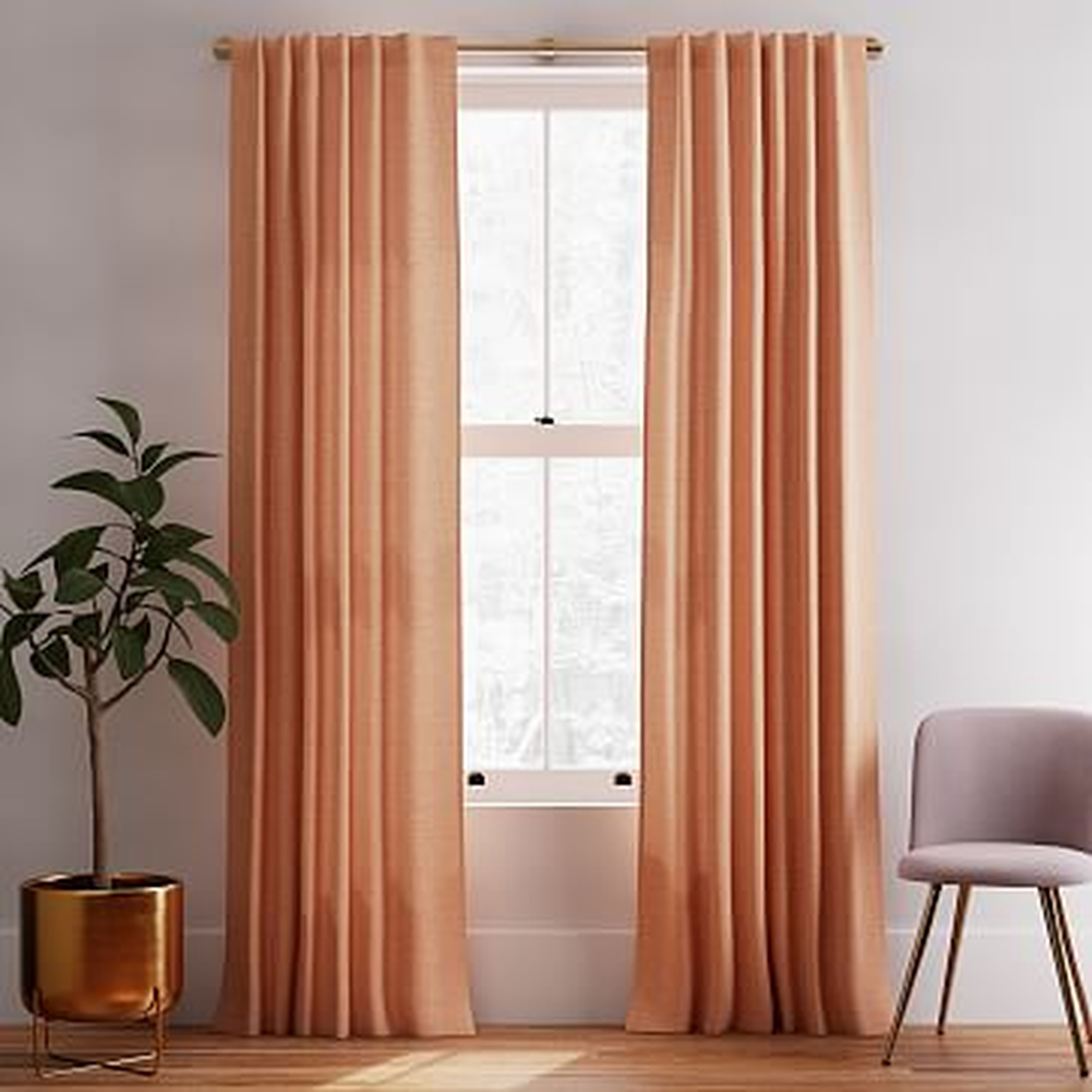 Solid Belgian Linen Melange Curtain, Terracotta, 48"x96" - West Elm