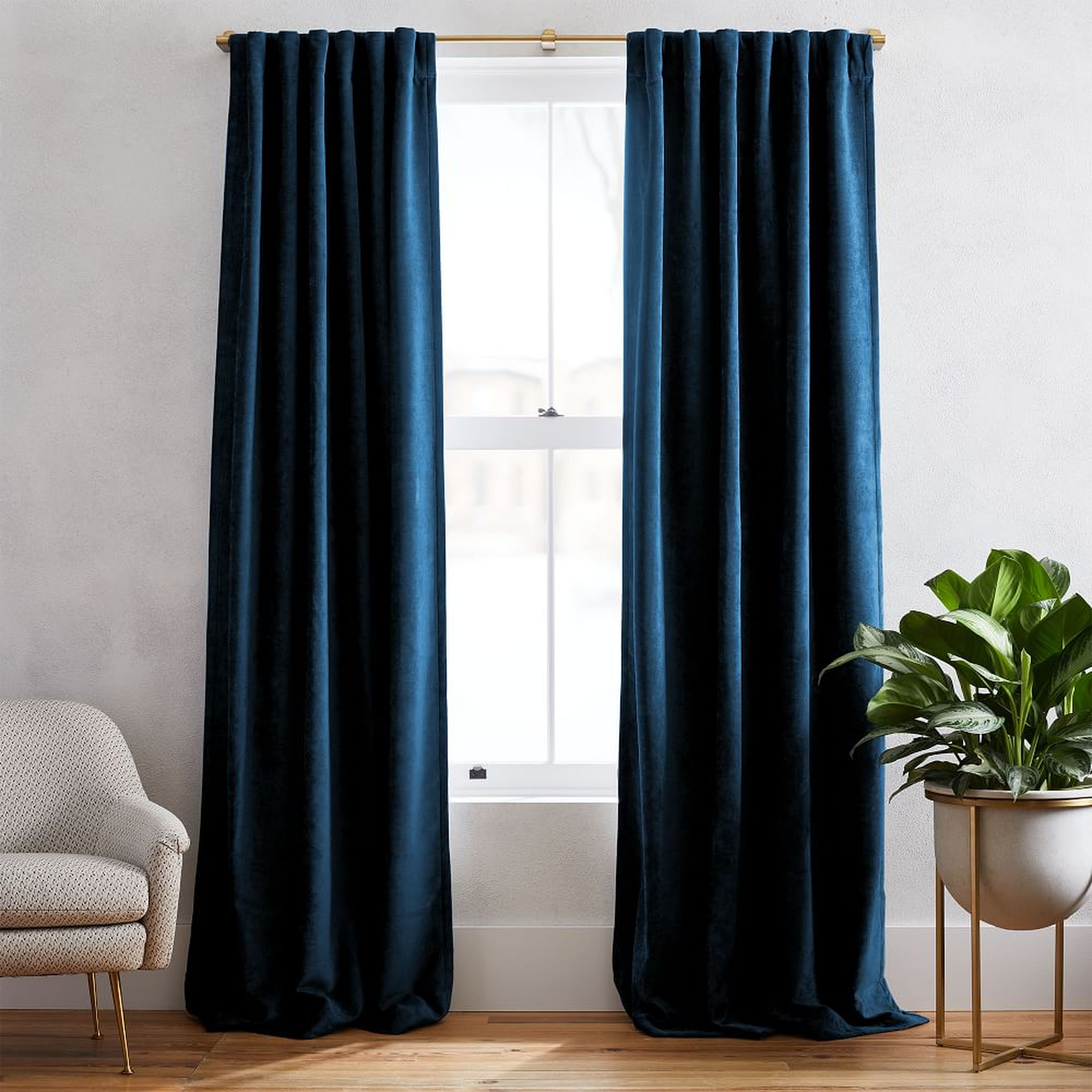 Worn Velvet Curtain with Blackout Lining, Regal Blue, 48"x96", Set of 2 - West Elm