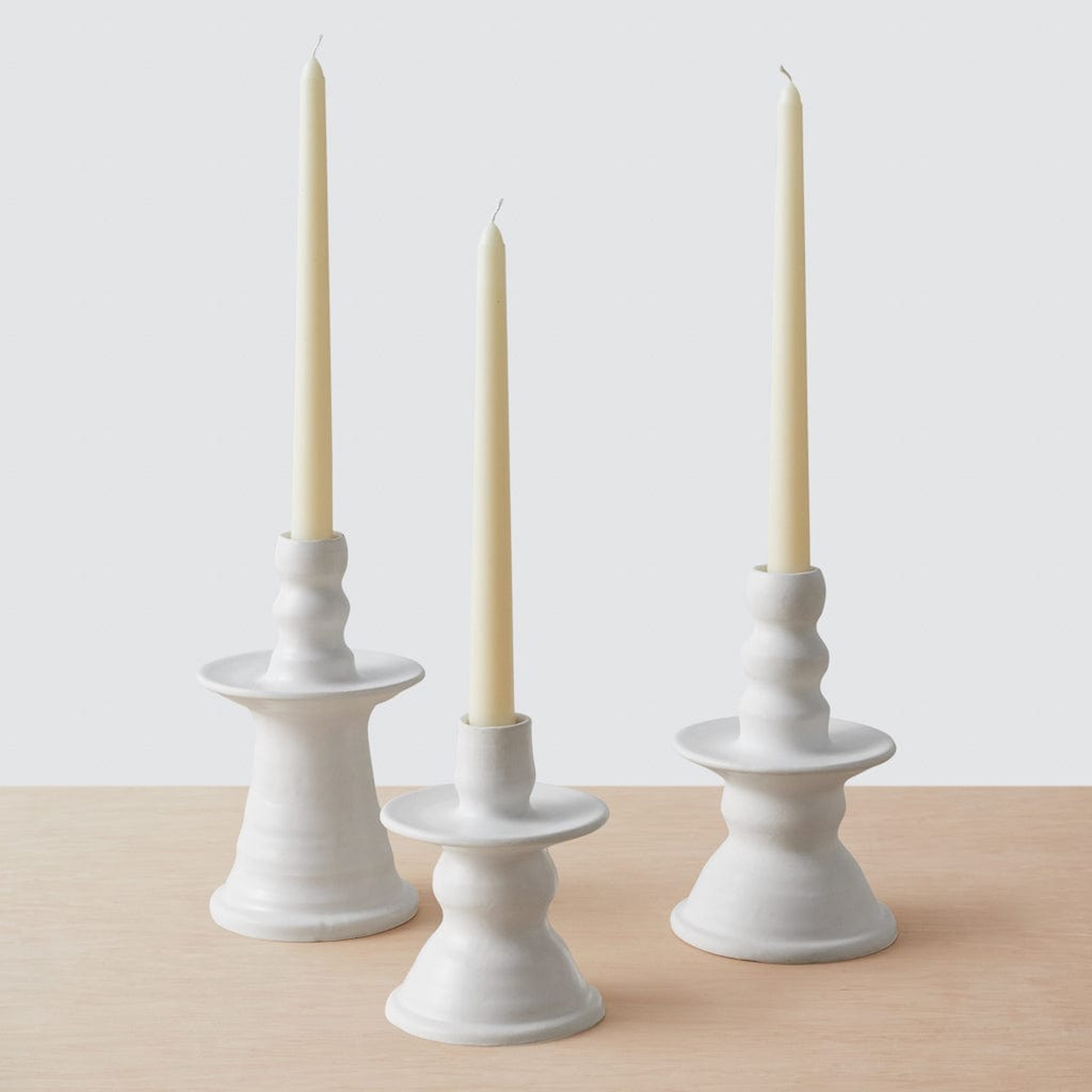 The Citizenry Zoli Ceramic Candle Holders Set of 3 | White - The Citizenry