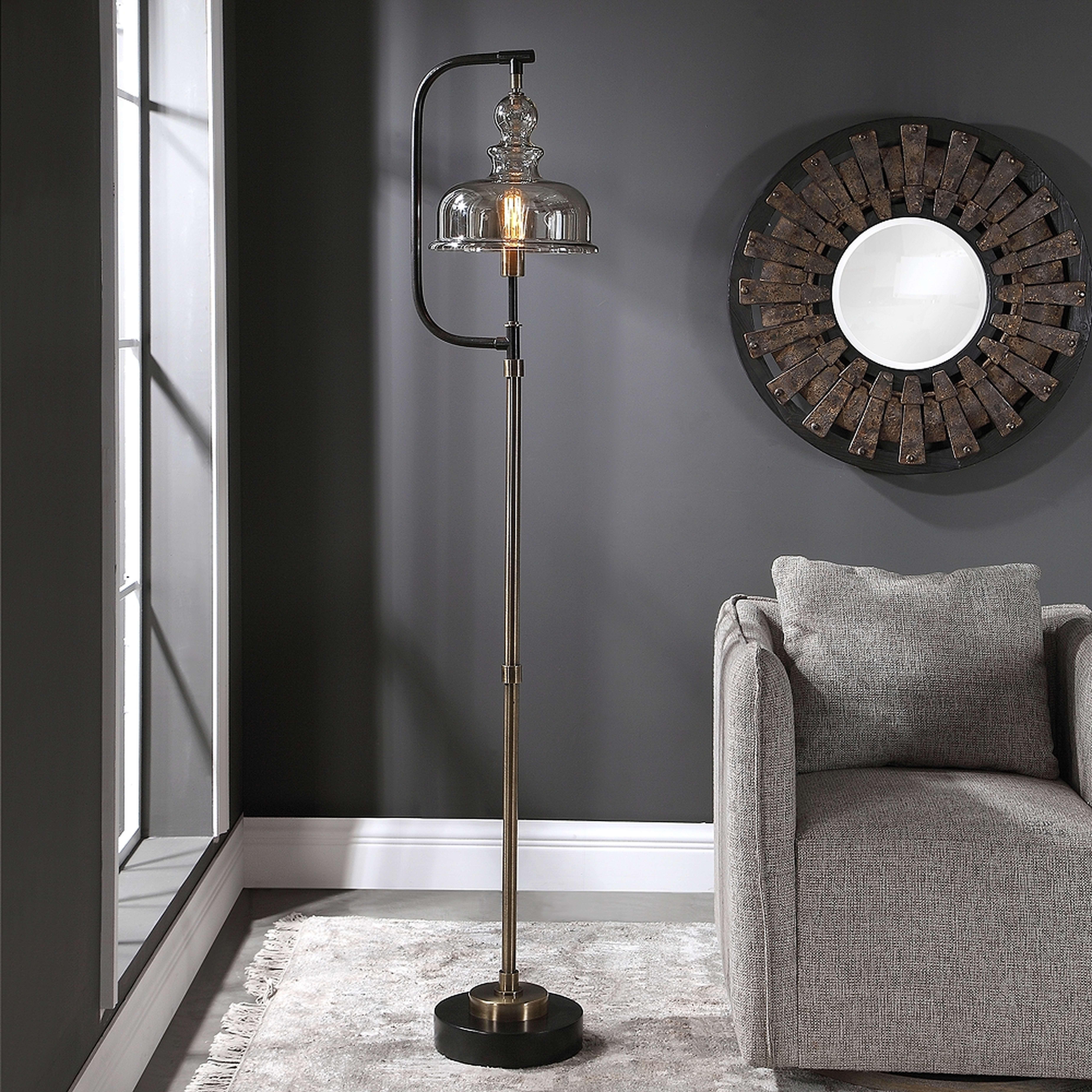 Uttermost Elieser Brushed Brass and Aged Black Floor Lamp - Style # 96F29 - Lamps Plus