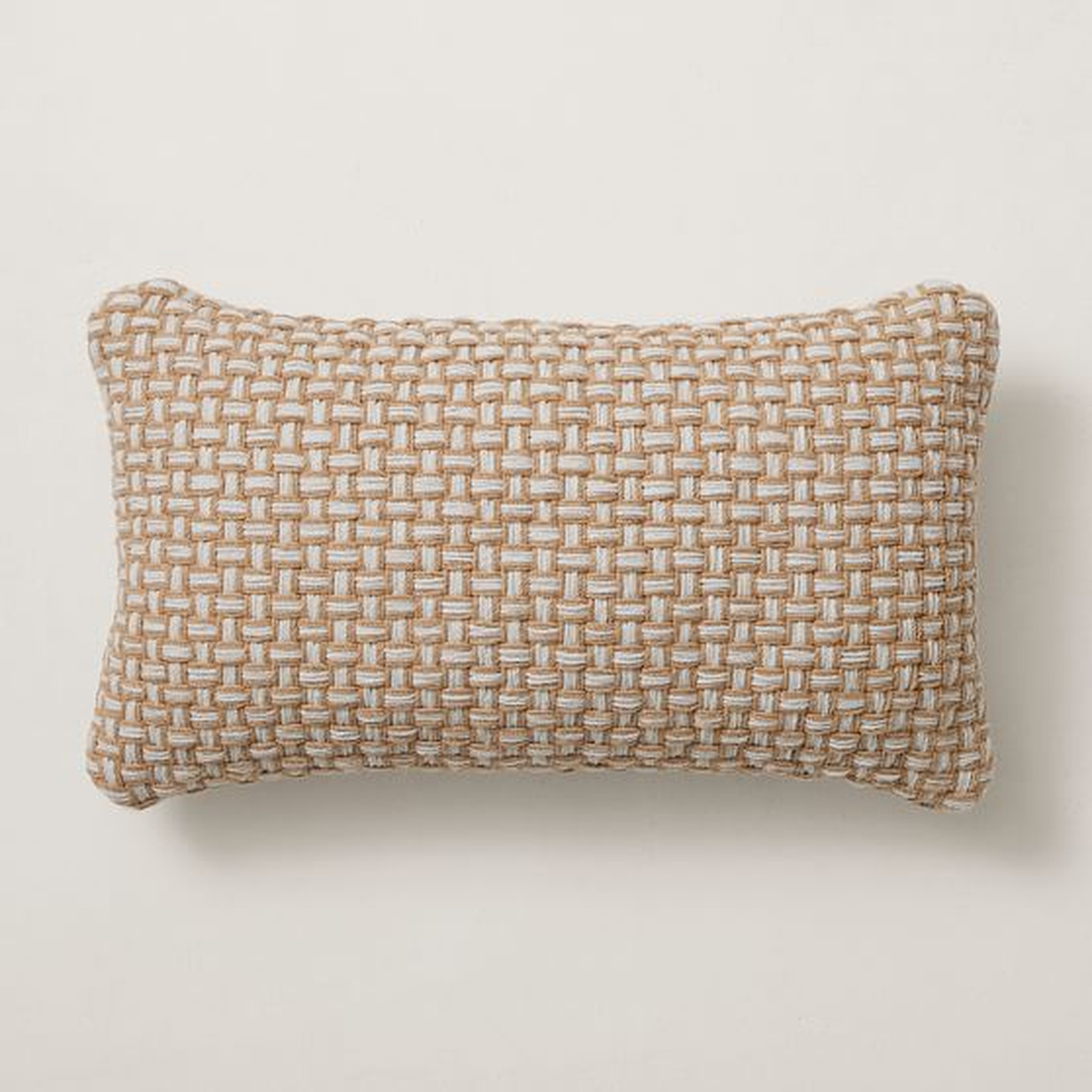 Outdoor Two Tone Woven Pillow, 12"x21", White - West Elm