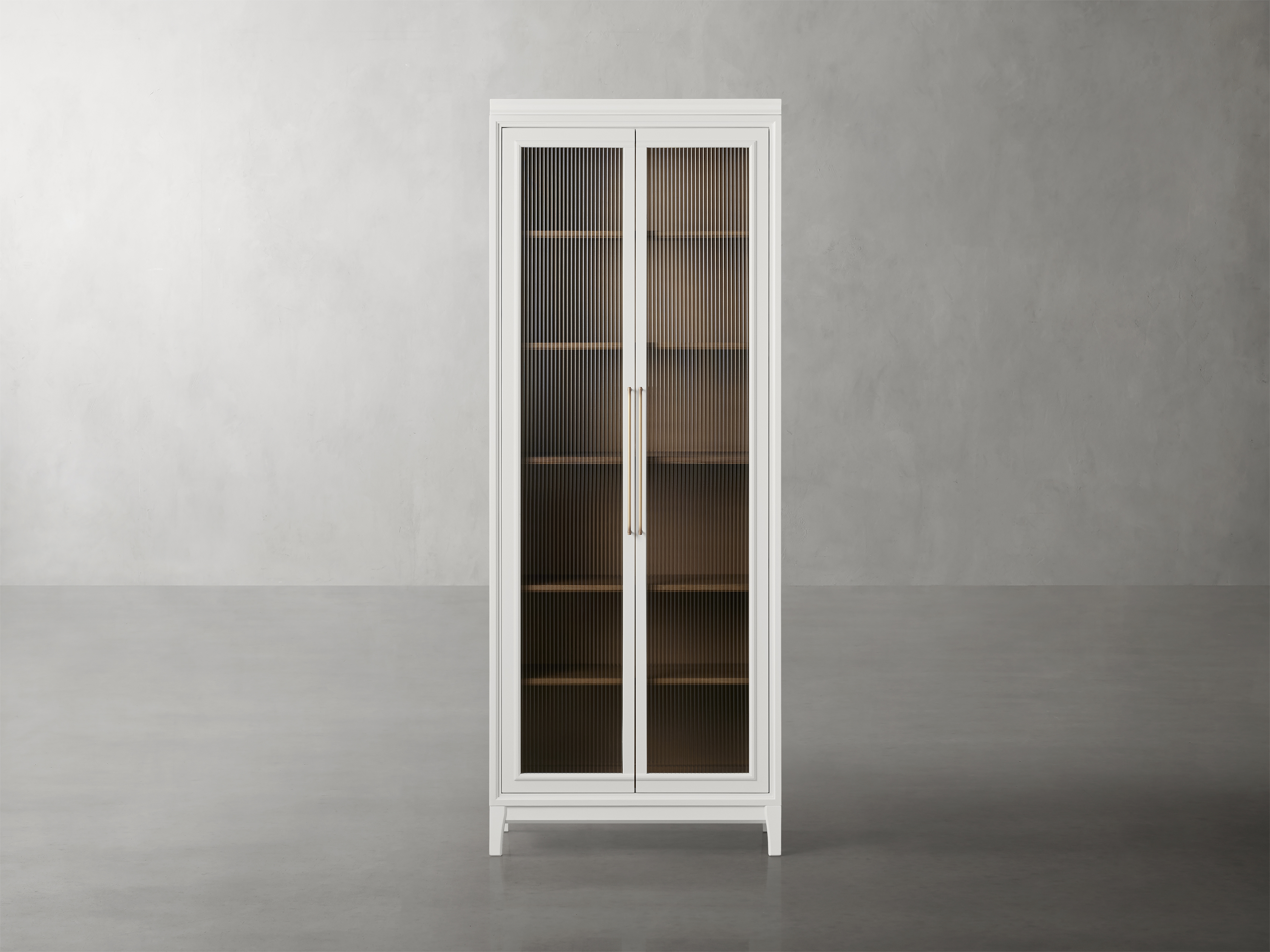 Rowan Modular Tall Reeded Glass Cabinet in Wood Single White  Cirrus  - Arhaus