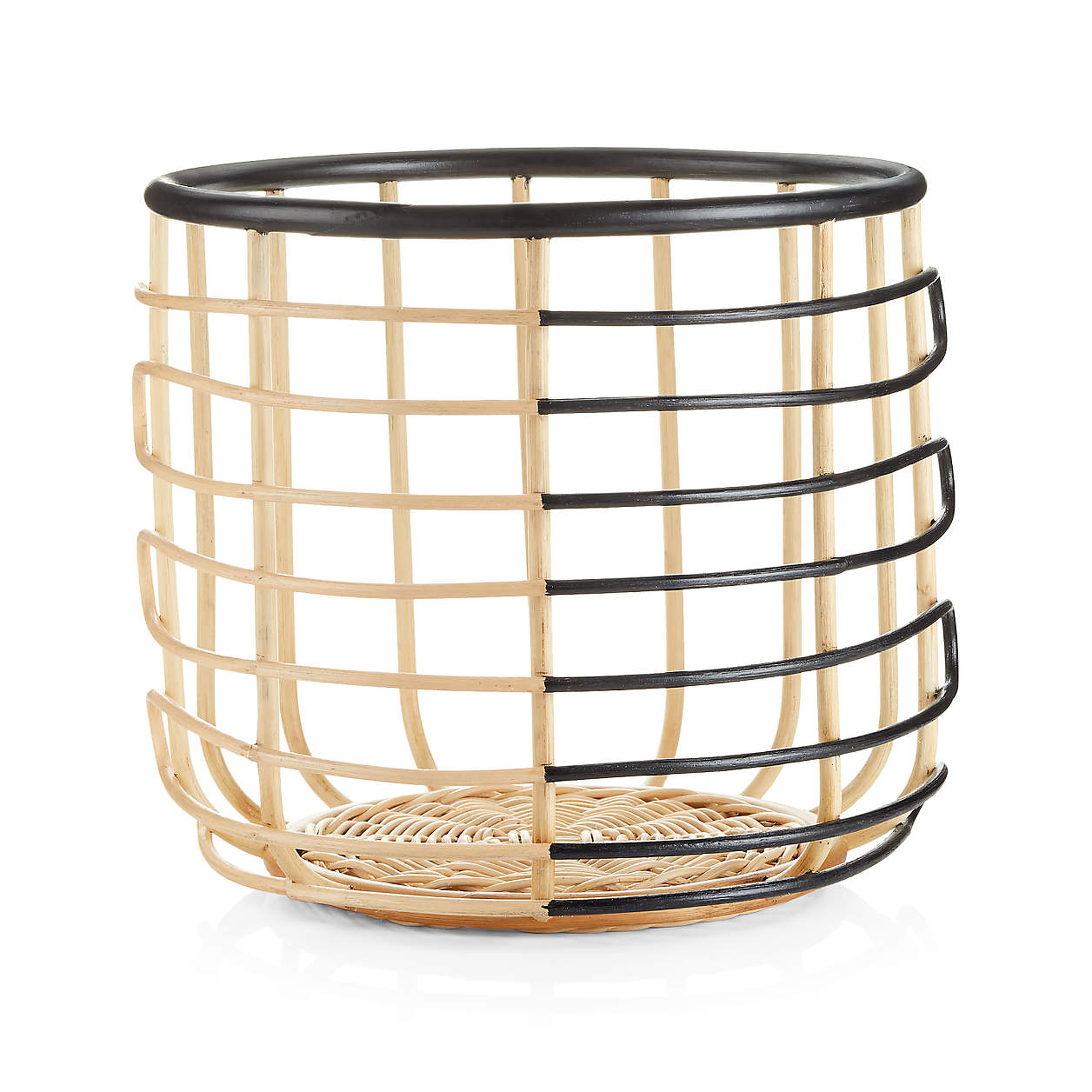 Black & Natural Open Rattan Basket - Crate and Barrel