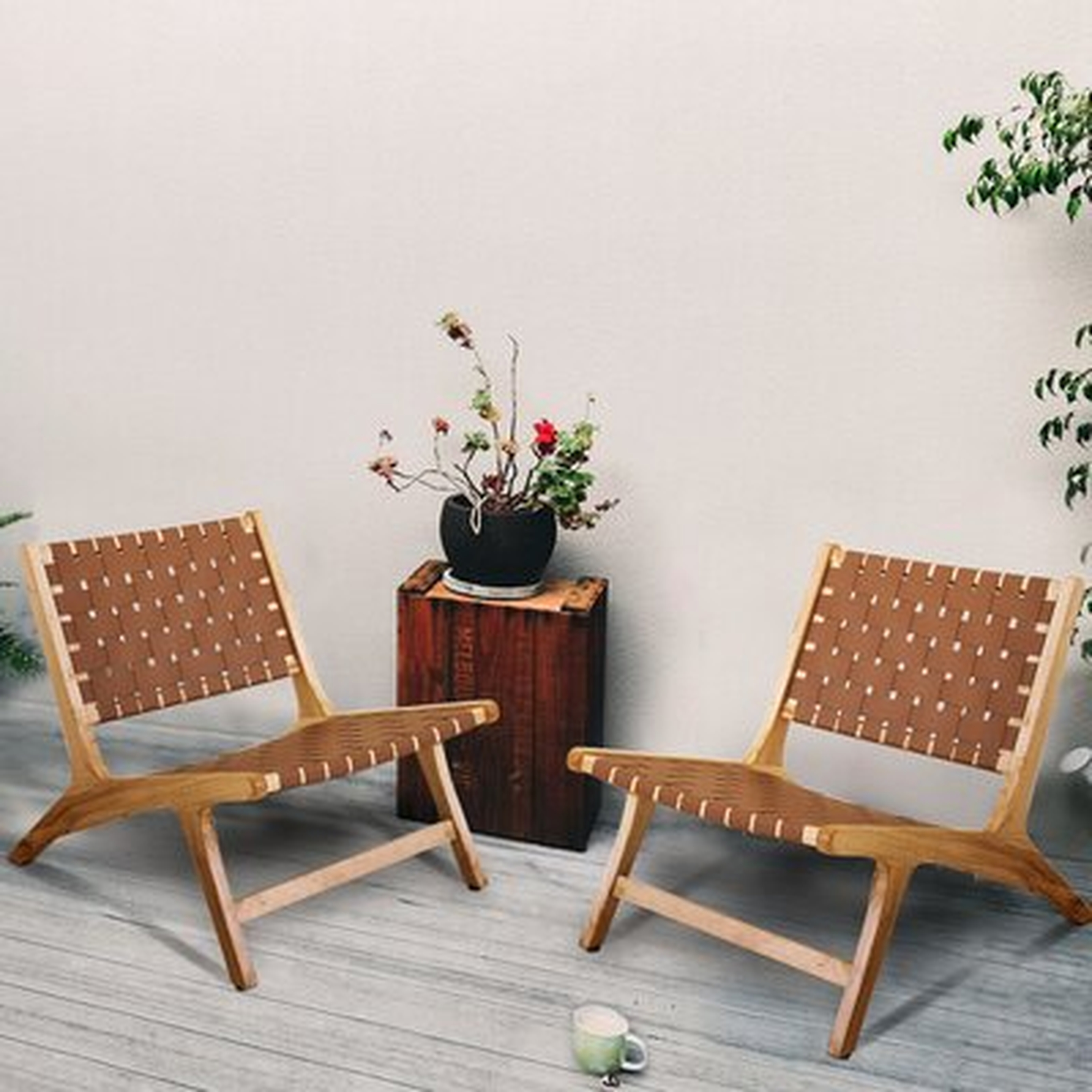 Mid-century Modern Leather Weave Woven Retro Accent Chair Armchair Wooden Lounge Chairs Safari Recliner, For Living Room（set Of 2） - Wayfair