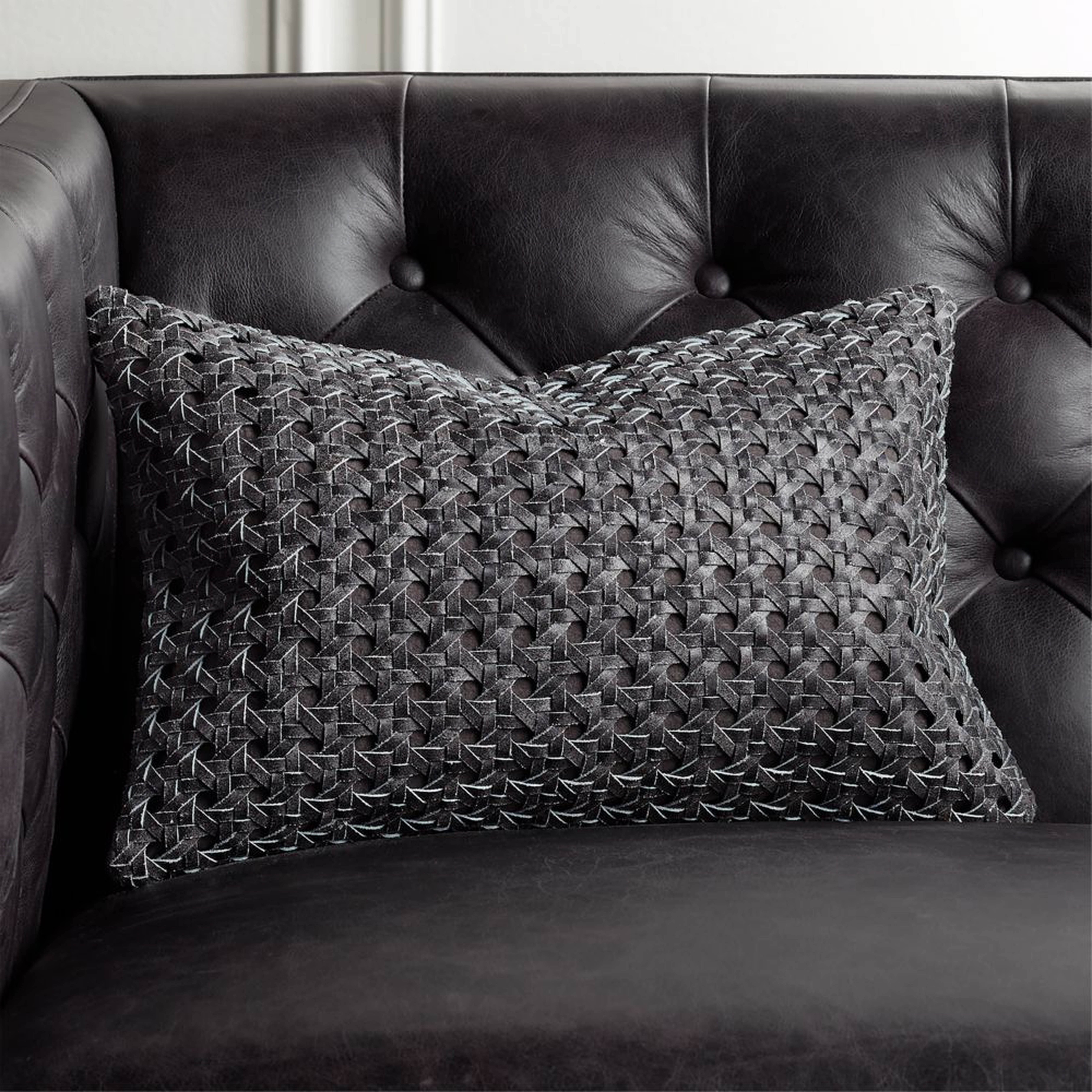 18"x12" Grey Woven Leather Pillow with Down-Alternative Insert - CB2