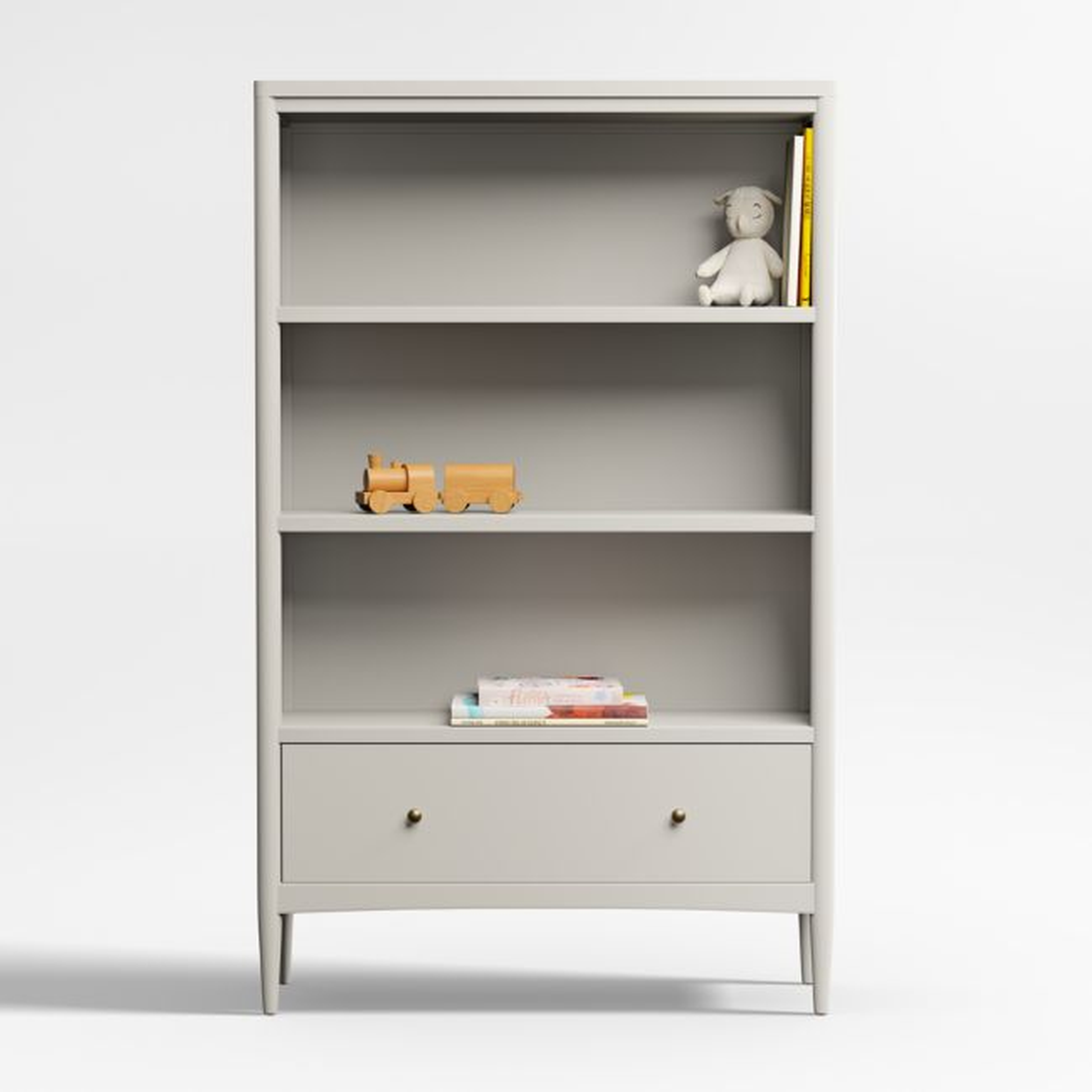Hampshire Tall Cozy Grey Wood 3-Shelf Kids Bookcase with Drawer - Crate & Kids