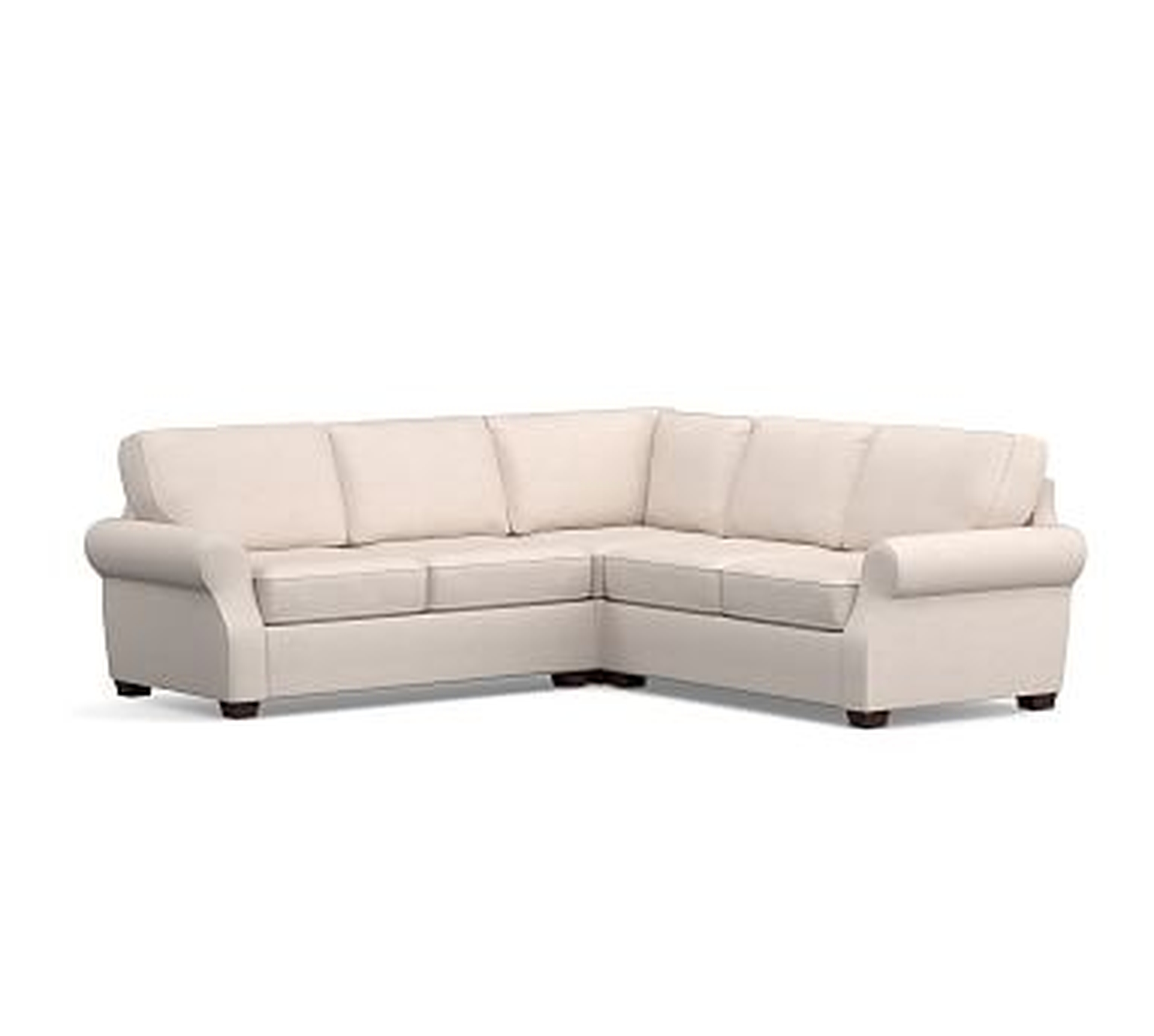 SoMa Fremont Roll Arm Upholstered 3-Piece L-Shaped Corner Sectional, Polyester Wrapped Cushions, Twill Parchment - Pottery Barn