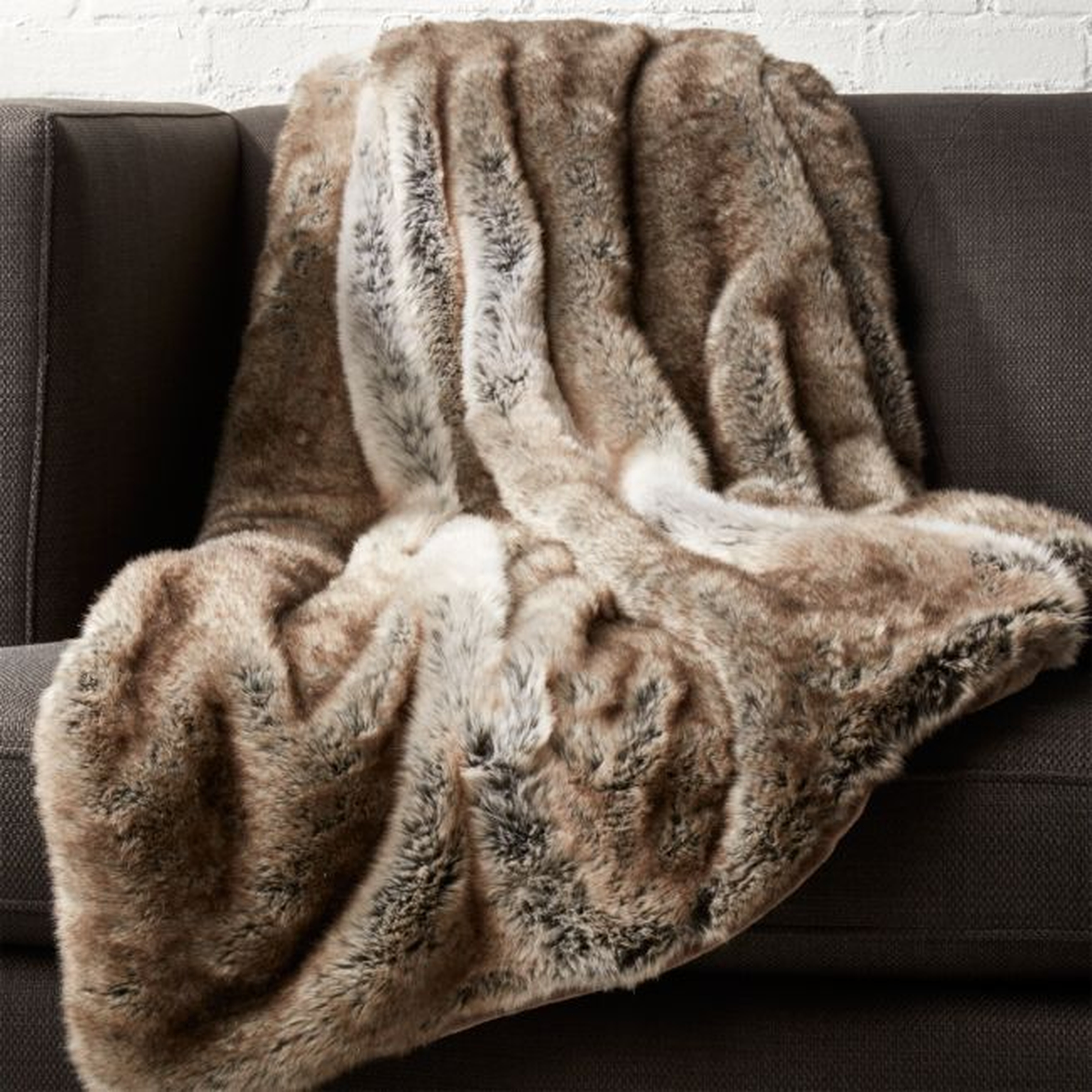 Light Grey Faux Fur Throw Blanket - CB2