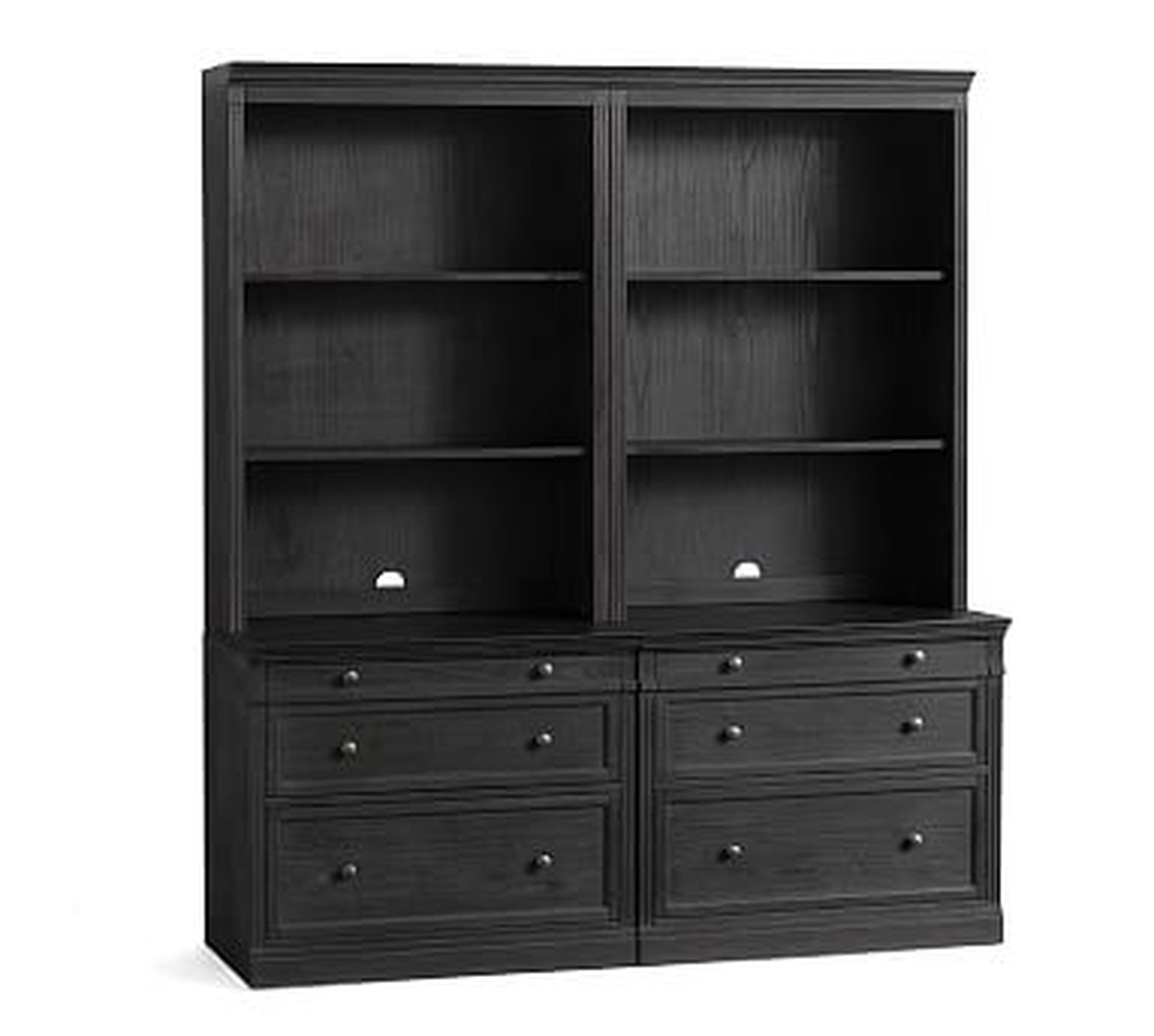Livingston Bookcase with File Cabinets, Dusty Charcoal, 70"L x 81"H - Pottery Barn