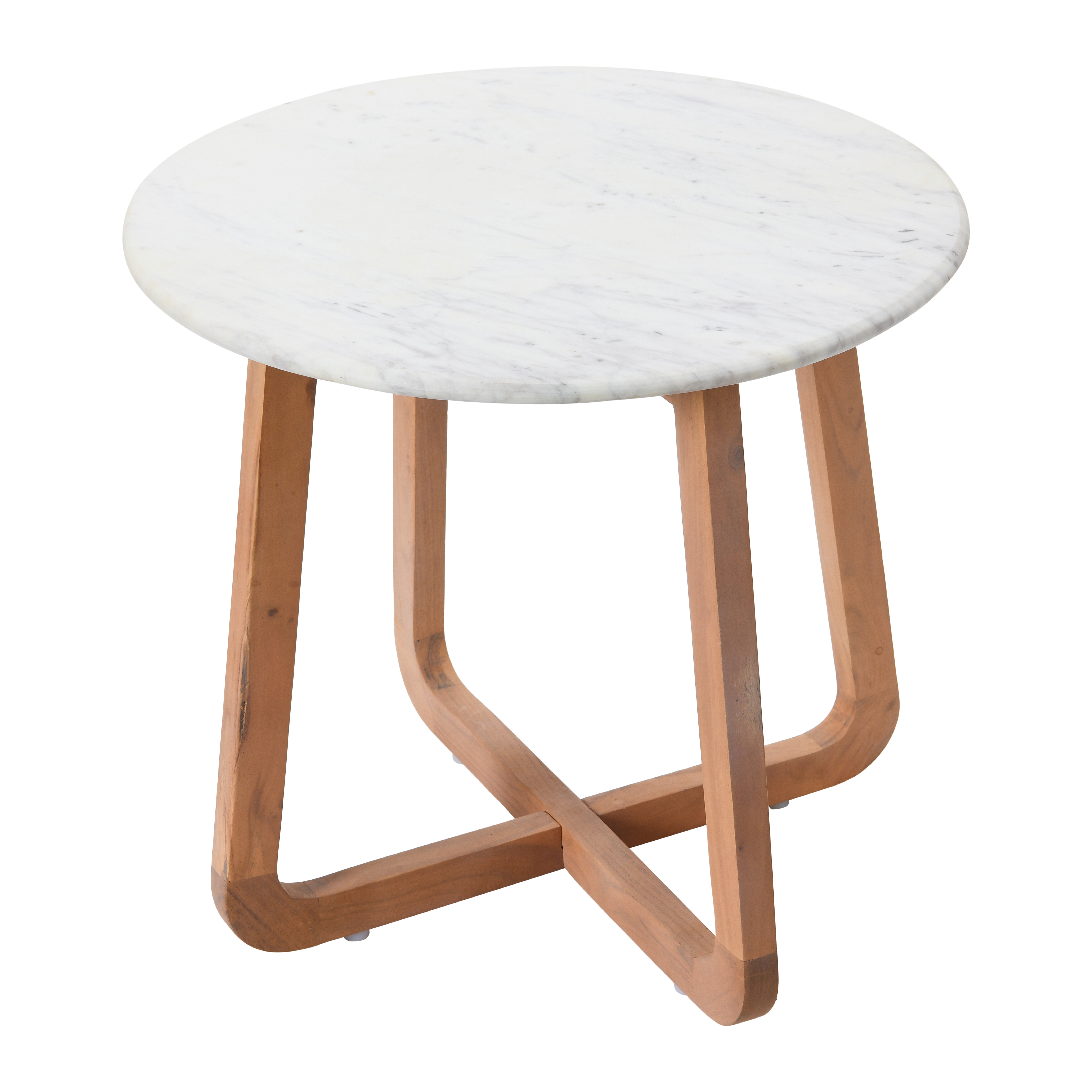 Modern Round Marble and Wood End Table, Light Blonde Finish - Creative Co-Op