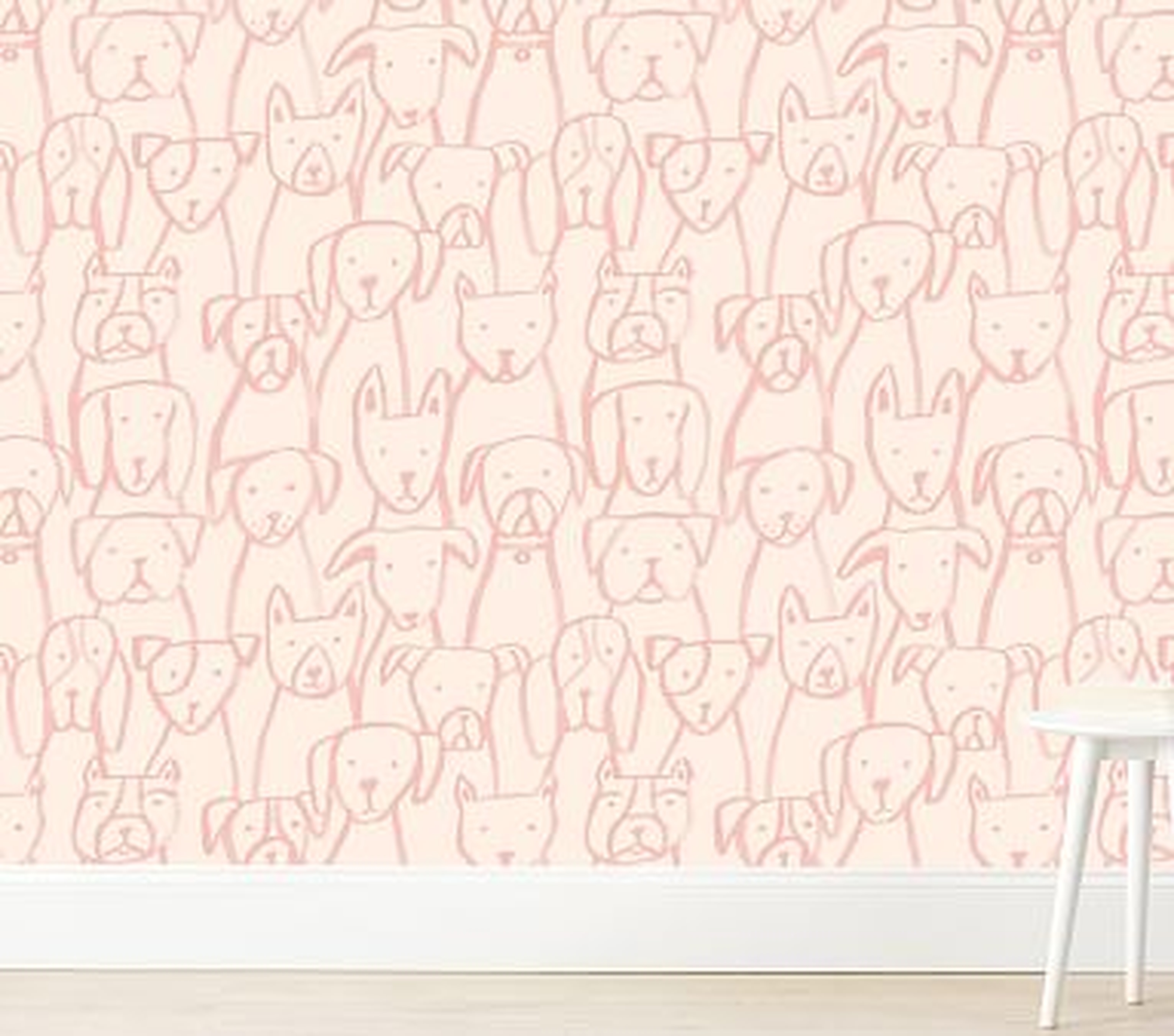 Chasing Paper Wallpaper Puppy Pile, Pink - Pottery Barn Kids
