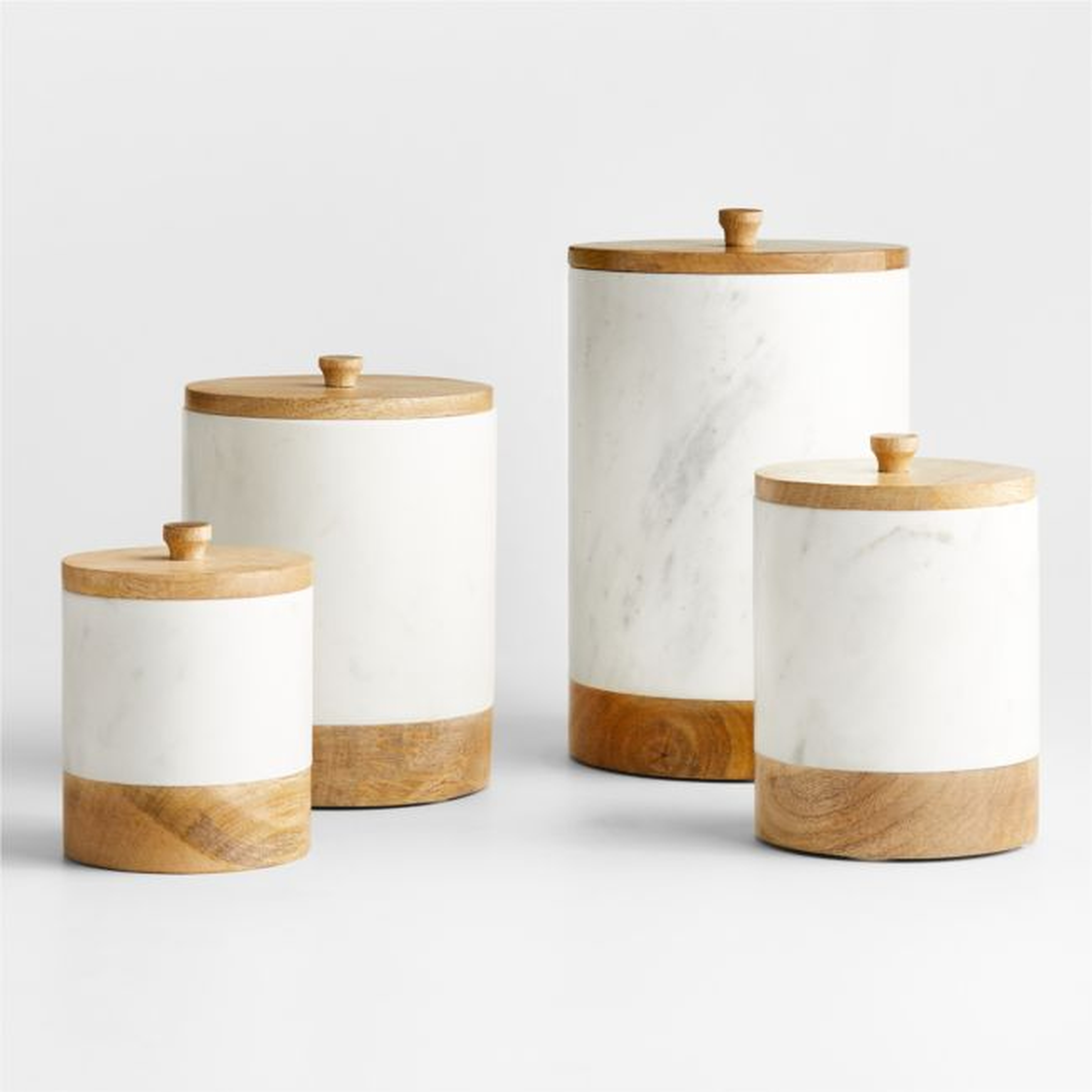 White Marble and Wood Canister Set - Crate and Barrel
