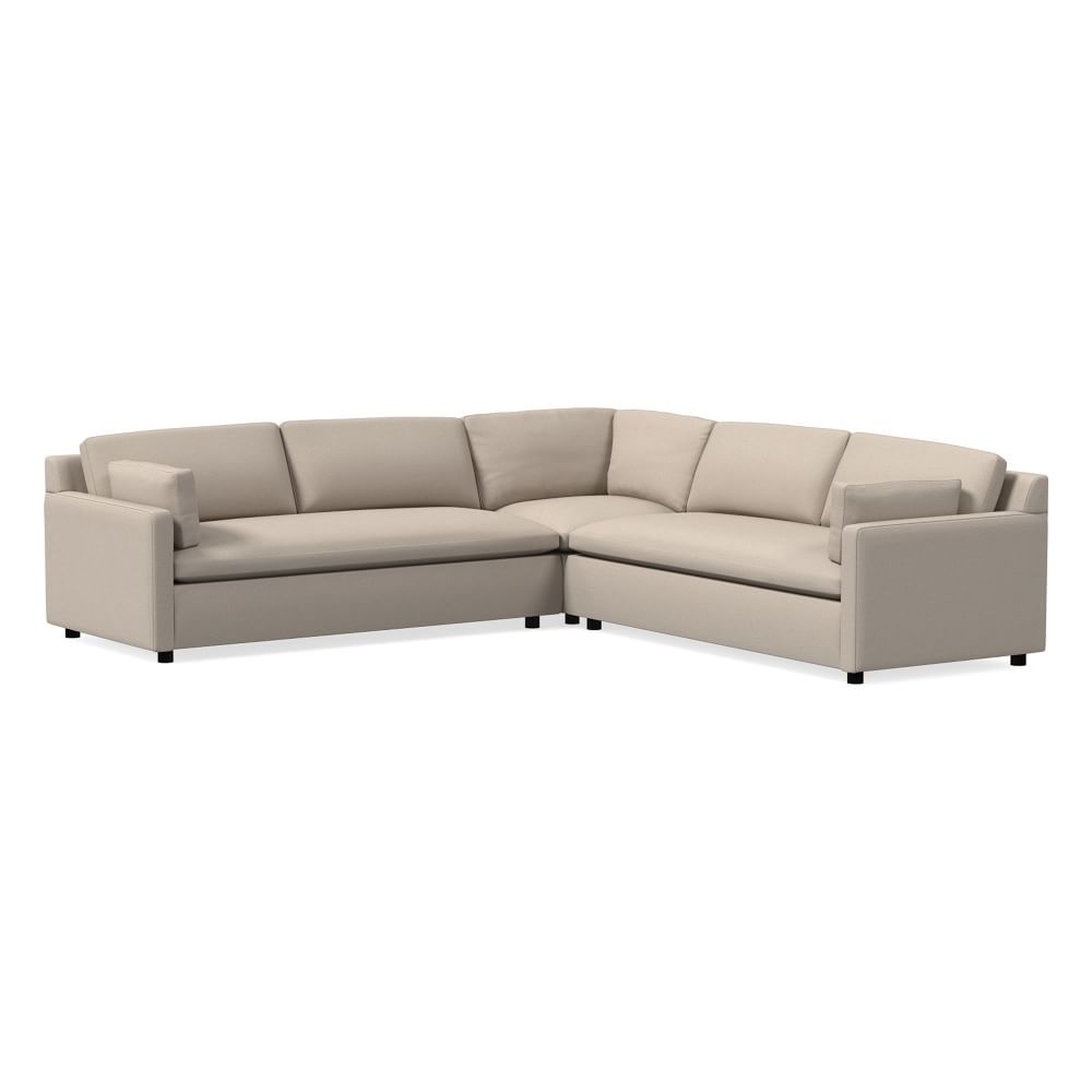 Marin 114" 3-Piece L-Shaped Sectional, Standard Depth, Performance Yarn Dyed Linen Weave, Sand - West Elm