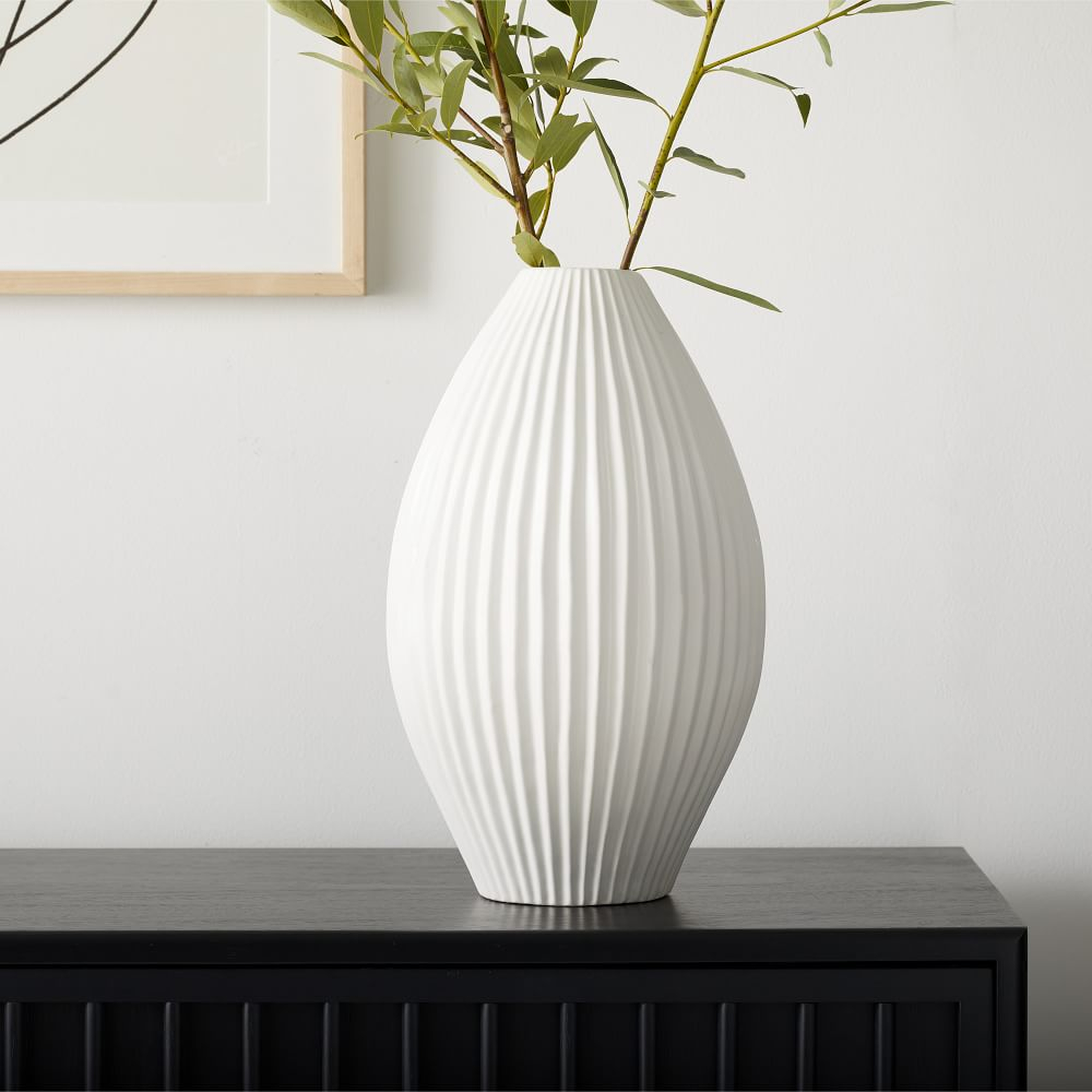 Sanibel Textured Vase, White, Wide Tapered - West Elm