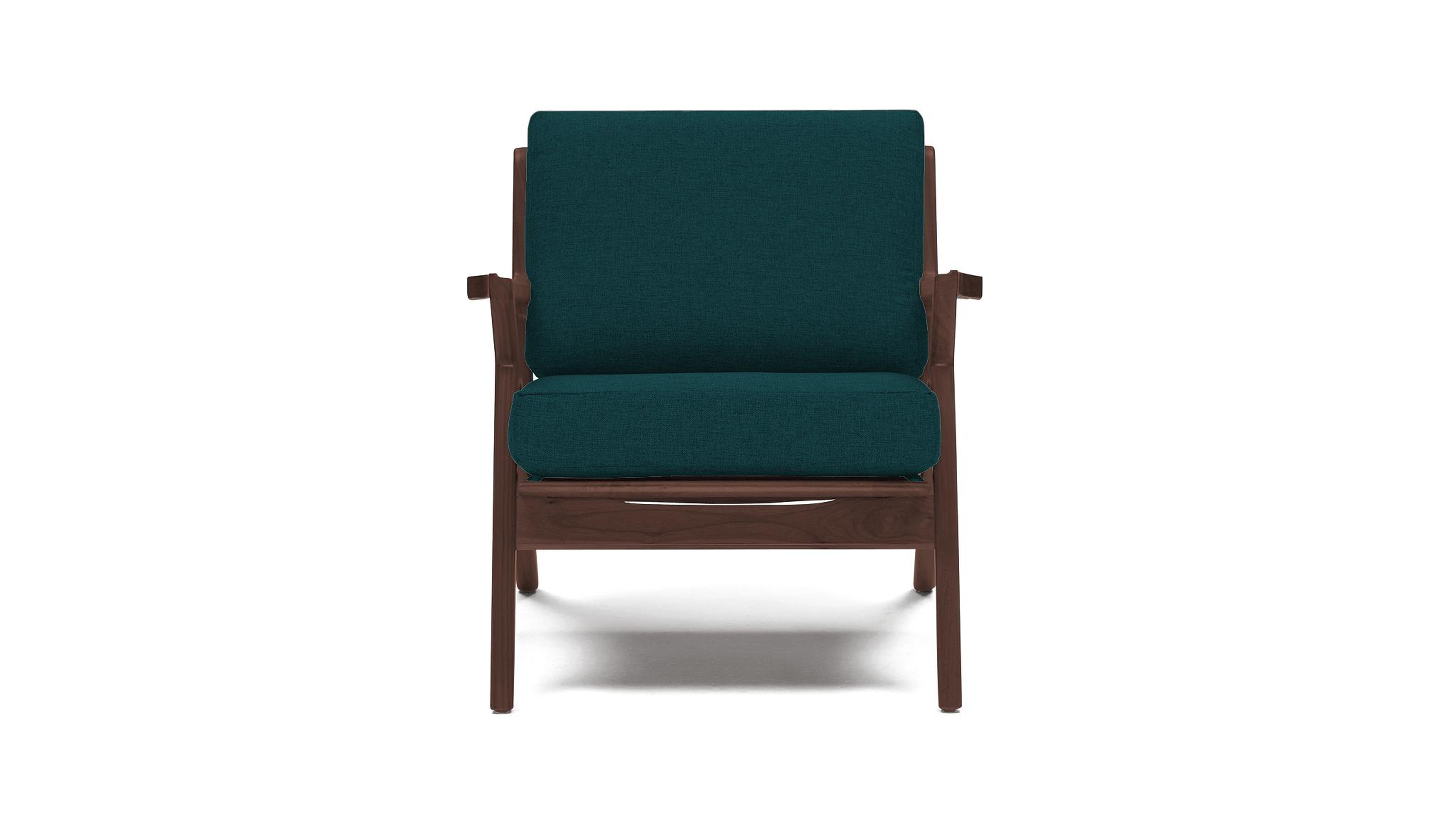 Blue Soto Mid Century Modern Concave Arm Chair - Royale Peacock - Walnut - Joybird