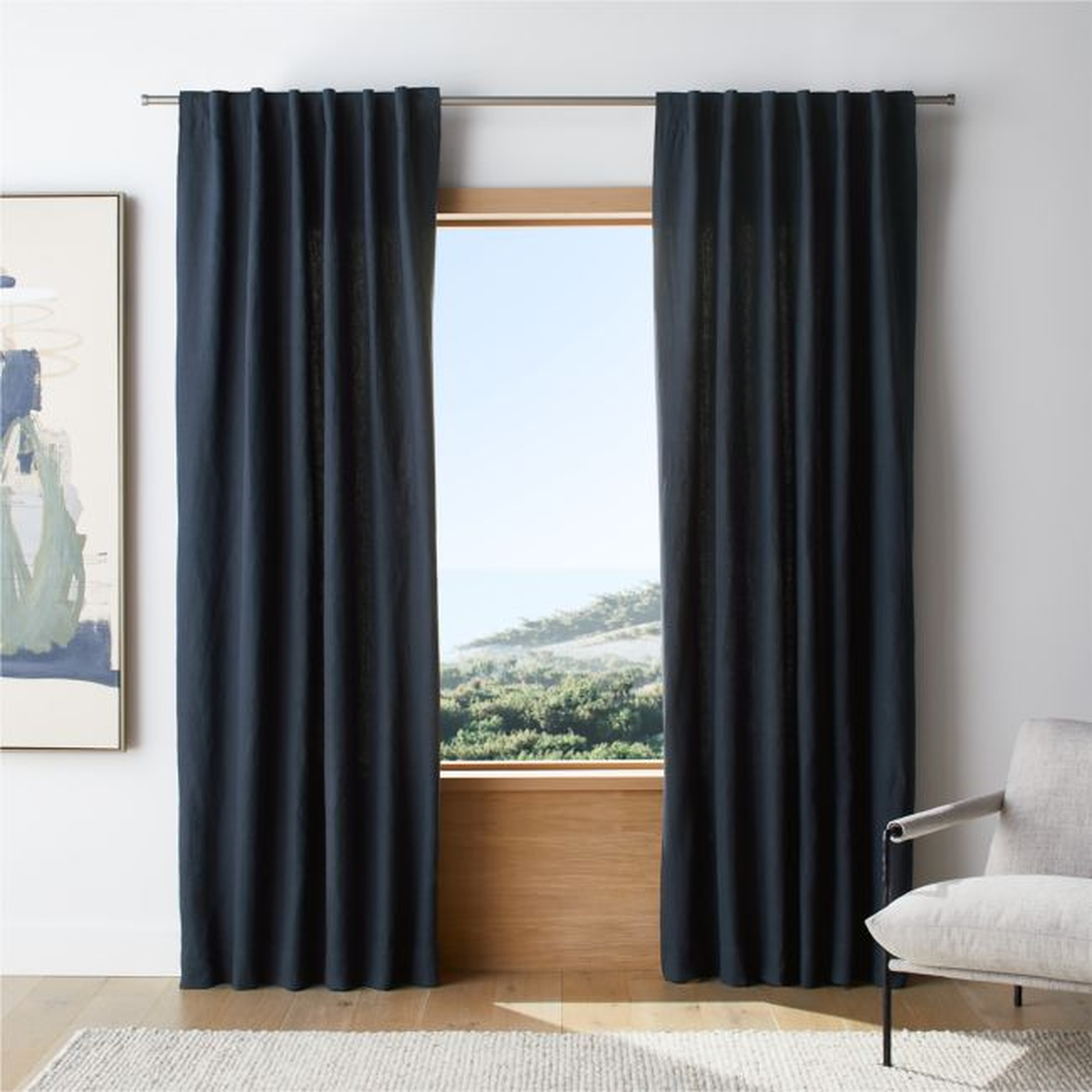 Indigo Blue European Flax ™-Certified Linen Window Curtain Panel 52"x96" - Crate and Barrel