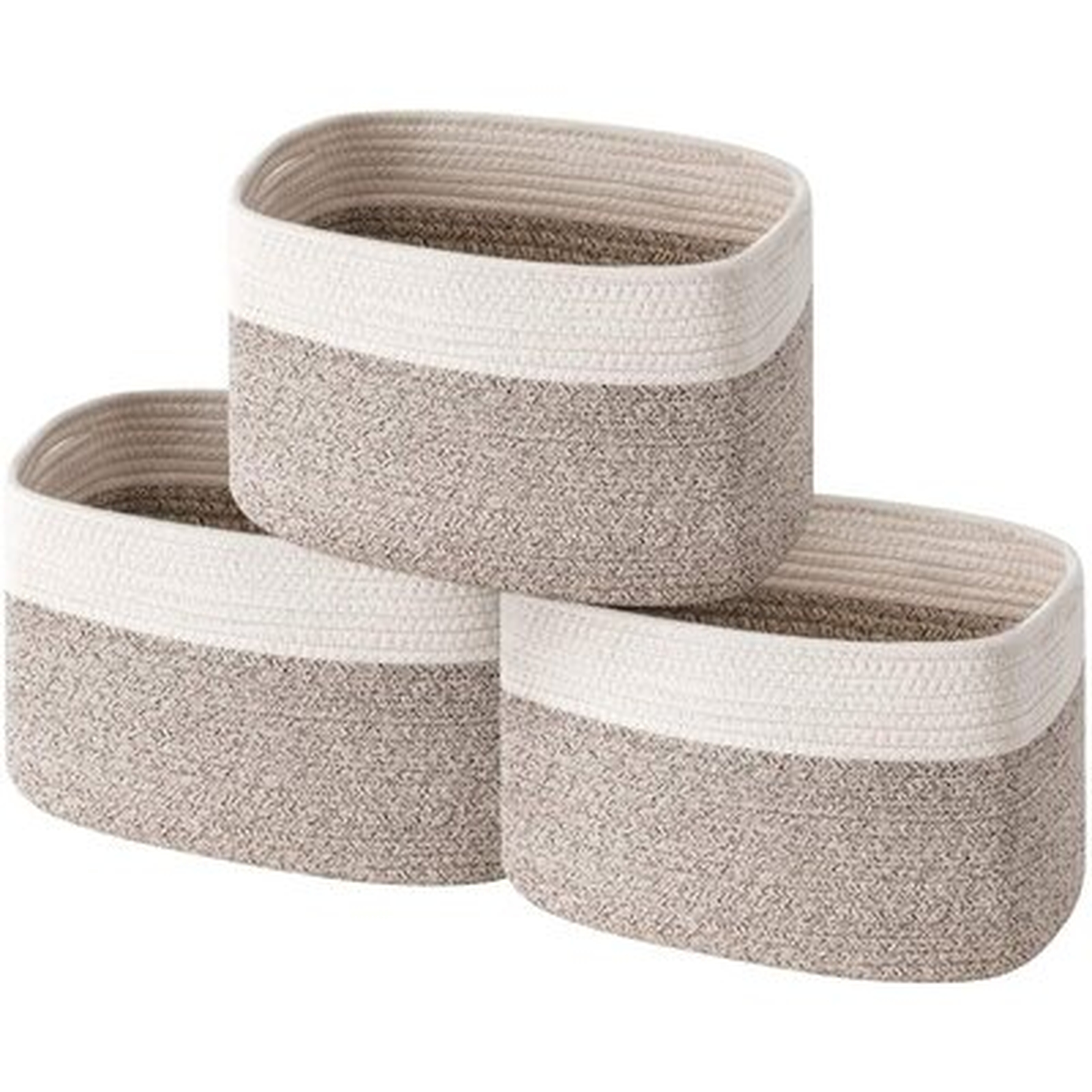 Cotton Rope Storage Basket Trash Bin Set 3 Storage Boxes Storage Box Foldable Decorative Woven Basket With Handle For Storage Of Clothes, Toys, Cosmetics, Books, Towels, Baby Room - Wayfair