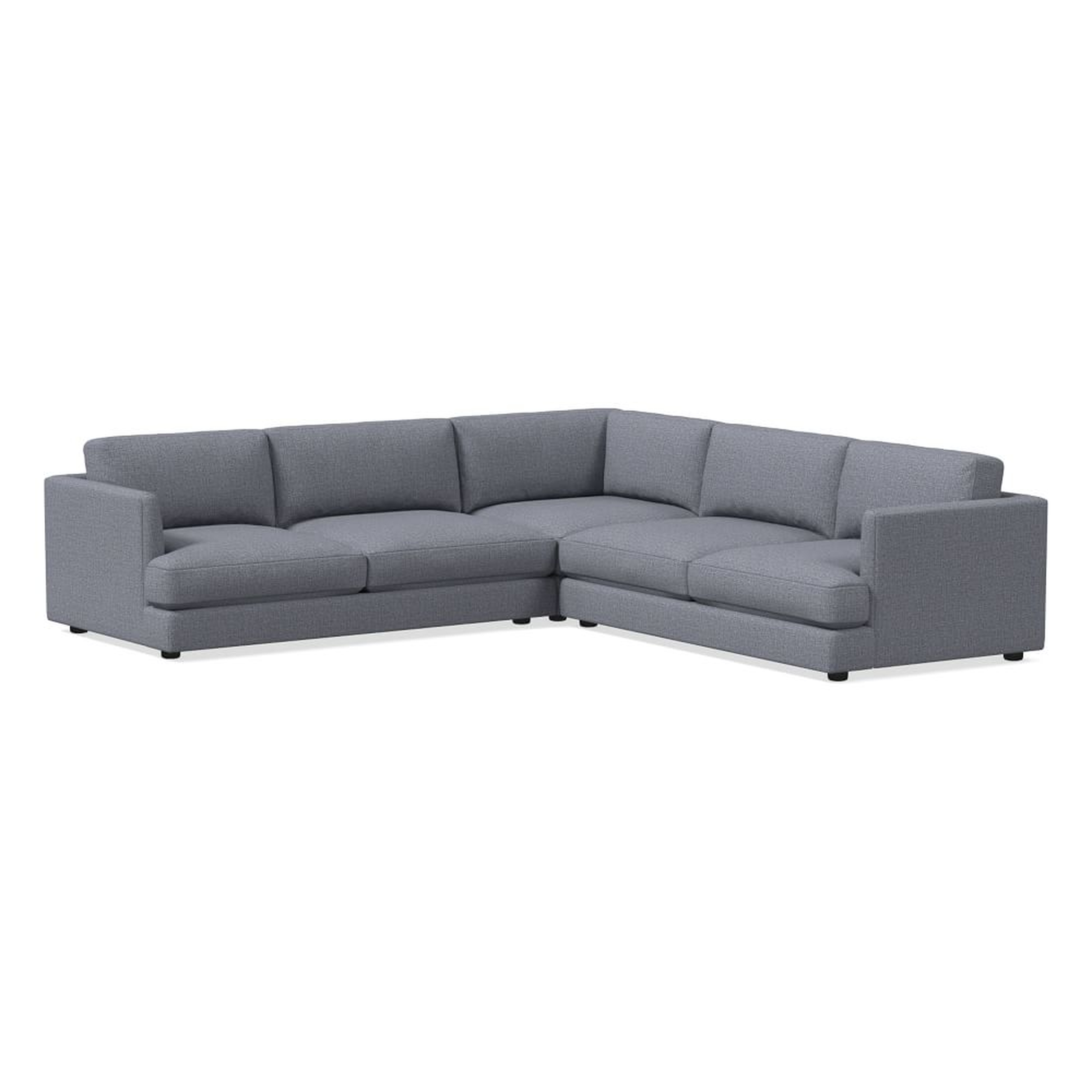 Haven 106" Multi Seat 3-Piece L-Shaped Sectional, Standard Depth, Performance Yarn Dyed Linen Weave, graphite - West Elm