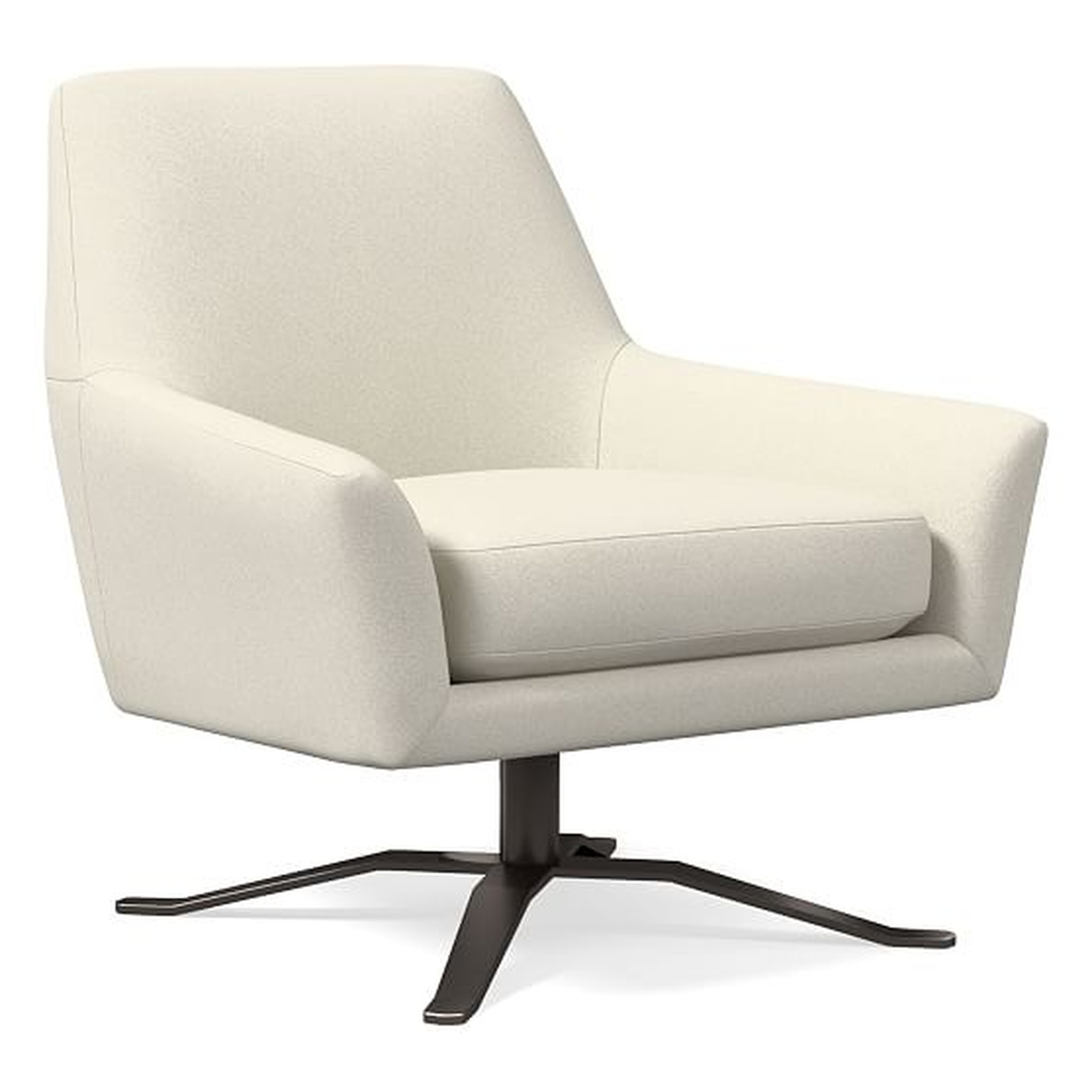 Lucas Swivel Base Chair, Poly, Luxe Boucle, Stone White, Burnished Bronze - West Elm