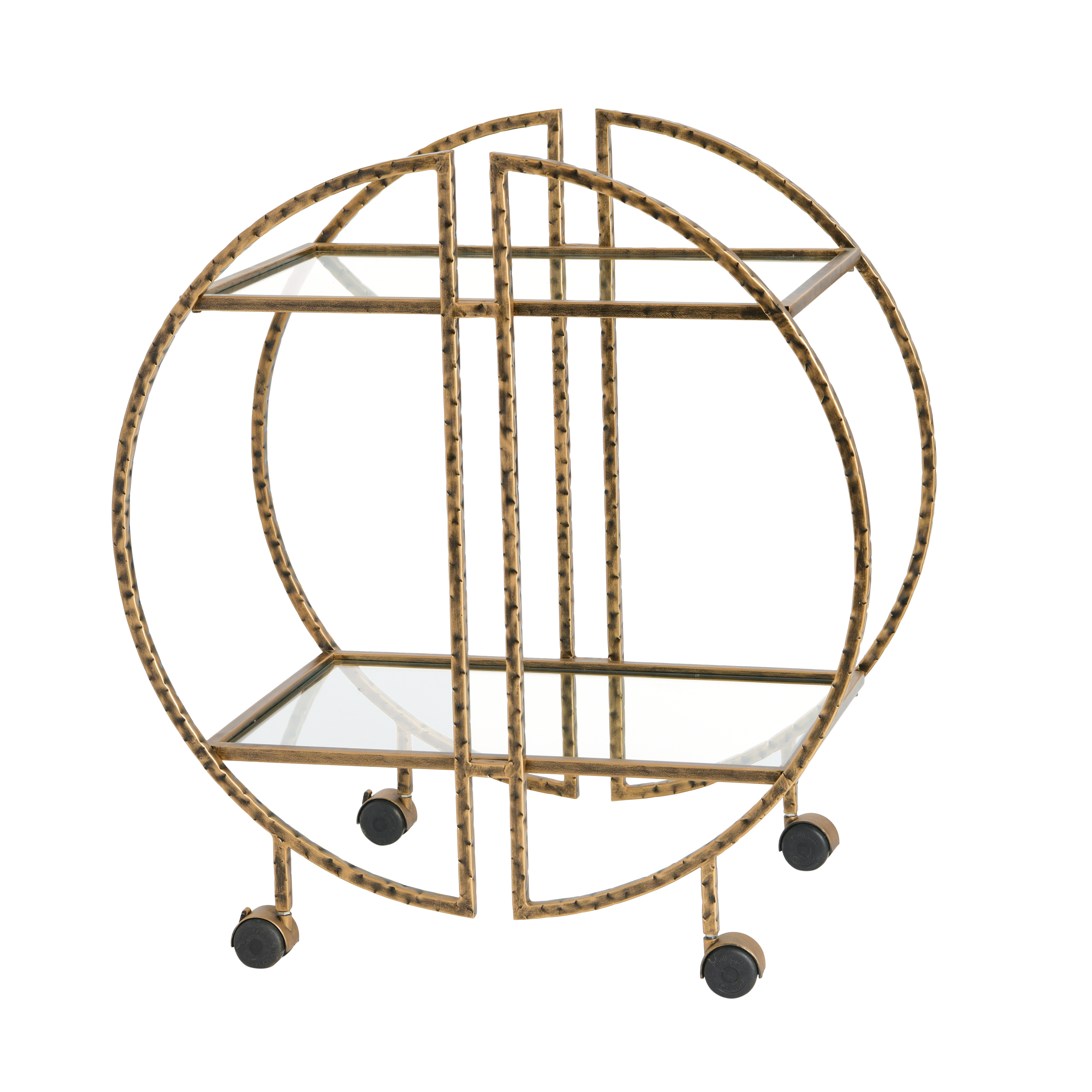 Modern Hammered Brass Round Bar cart - Creative Co-Op